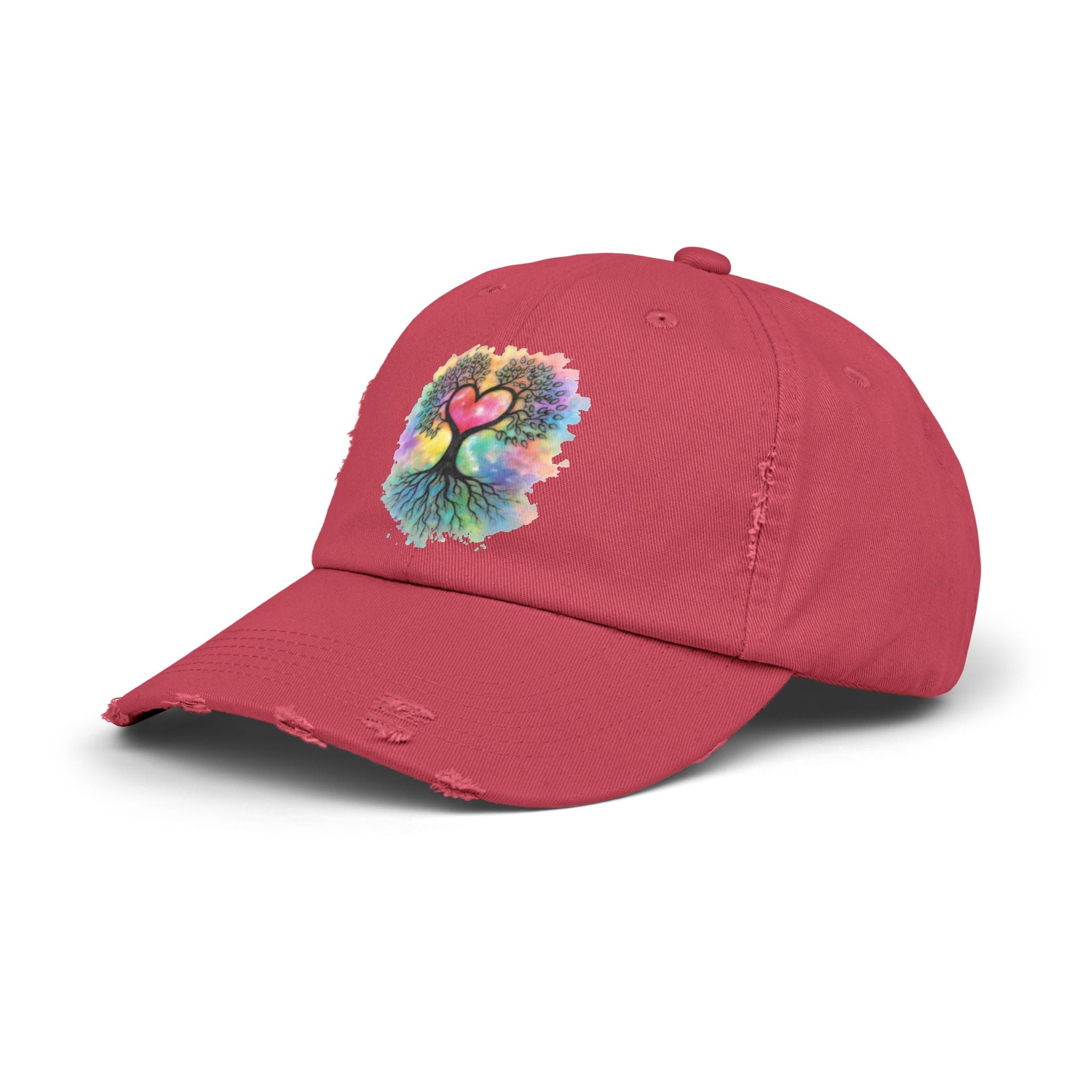 Distressed Dad Hat with Colorful Heart Tree Of Life  Design — Boho Love Cap