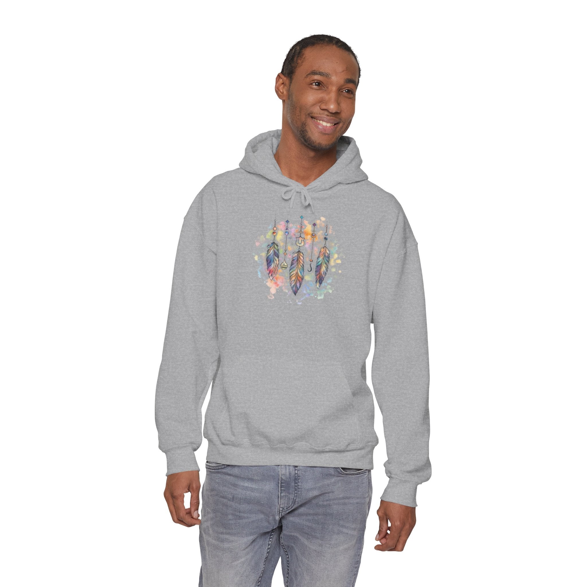 Boho Feather Dreamcatcher Hoodie — Watercolor Tribal Feathers Pullover