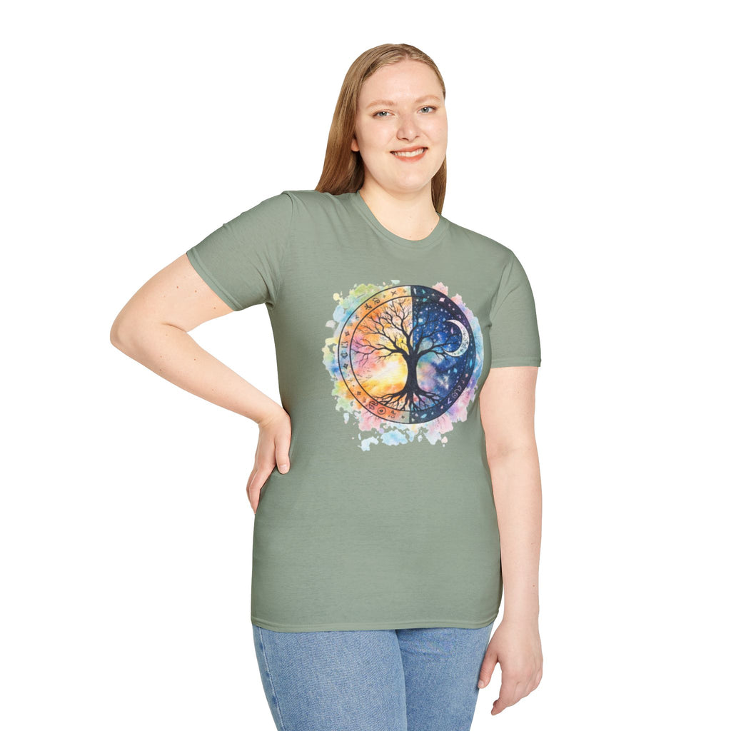 Tree of Life Yin Yang T-Shirt — Watercolor Sun & Moon Graphic Tee