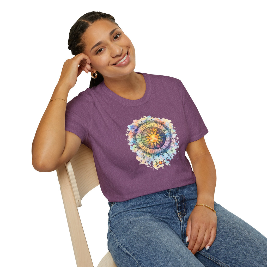 Sun & Moon Zodiac T-Shirt — Watercolor Astrological Mandala Tee