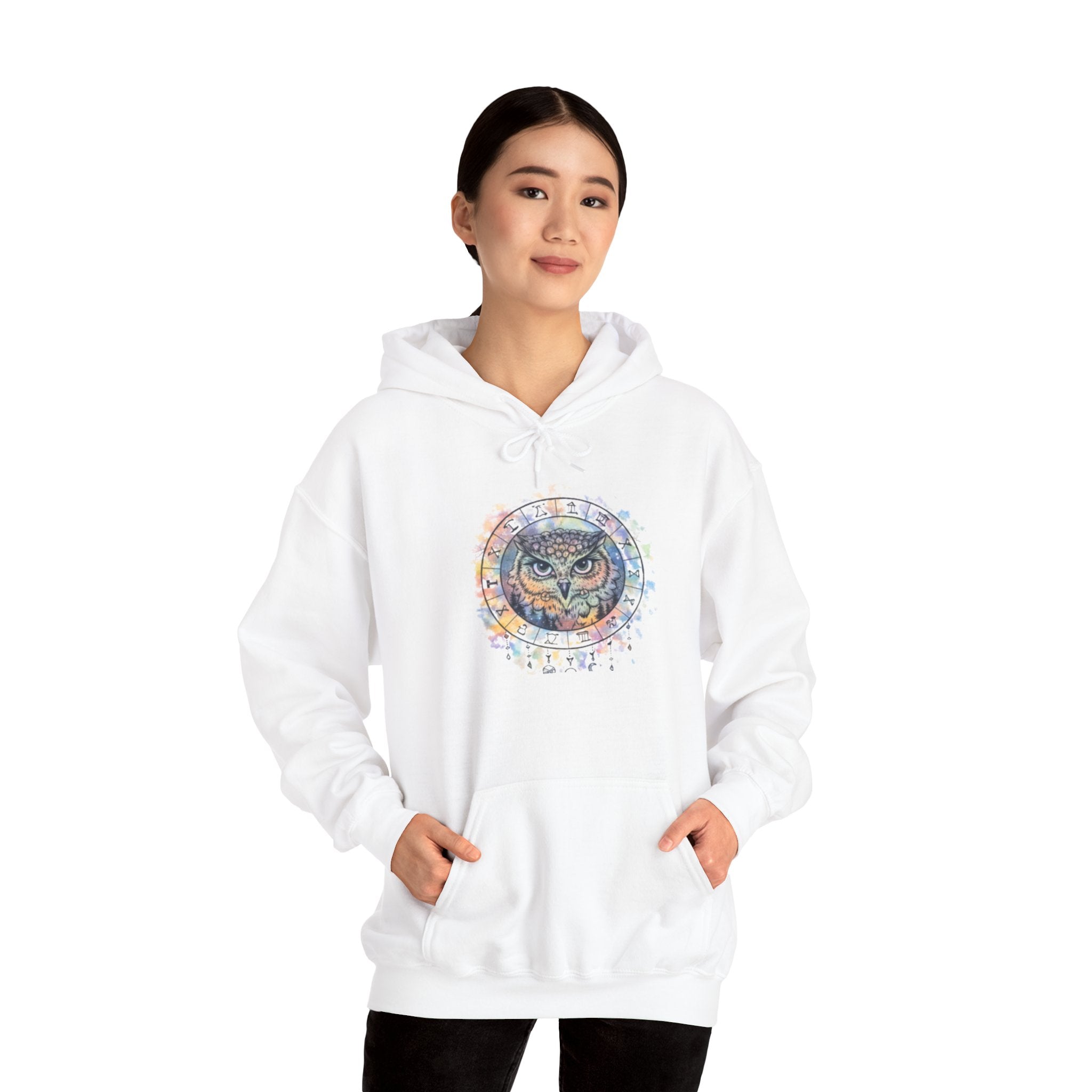 Owl Mandala Hoodie — Colorful Spiritual Owl Graphic Sweatshirt