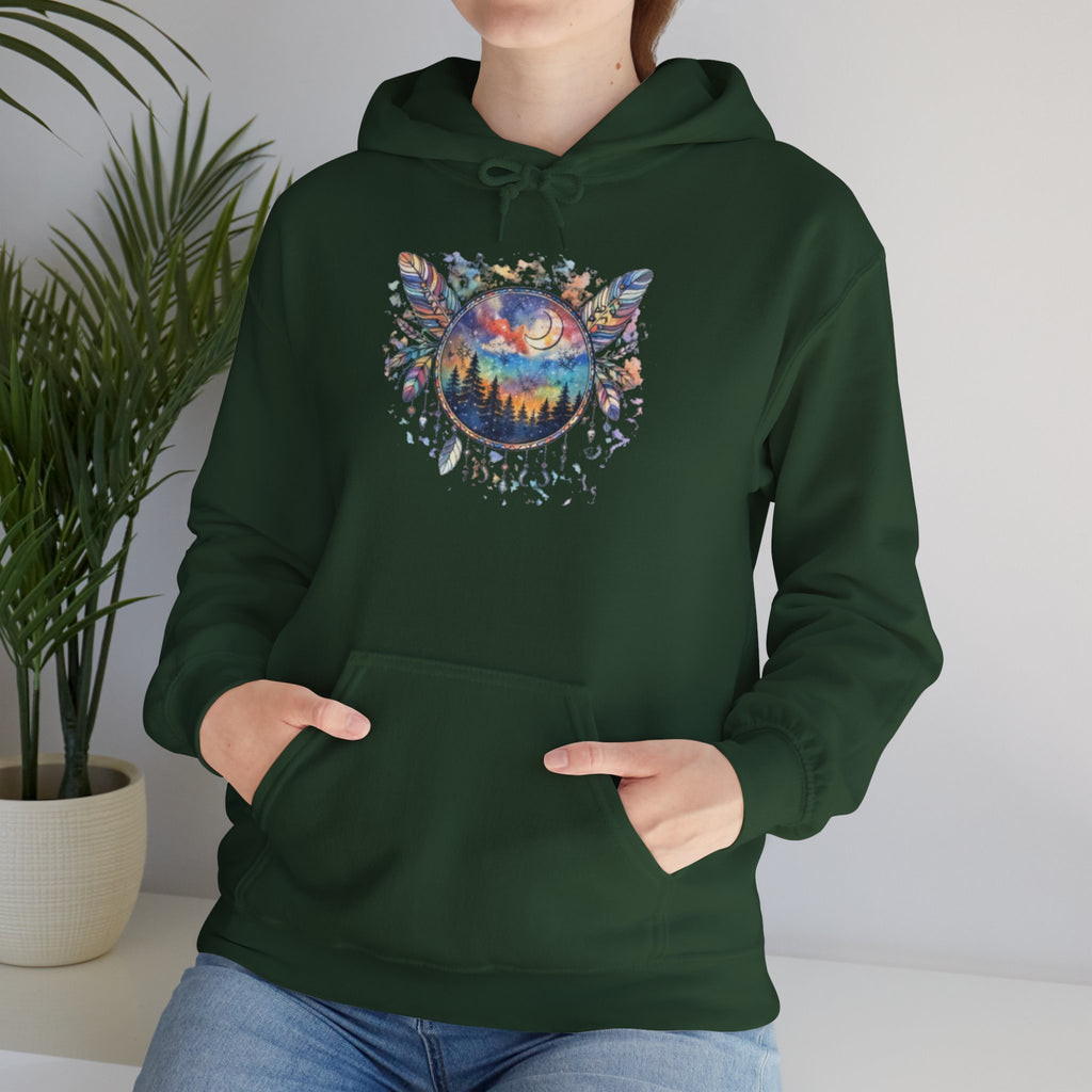 Nature Dreamcatcher Hoodie — Colorful Mountain Sunset Graphic