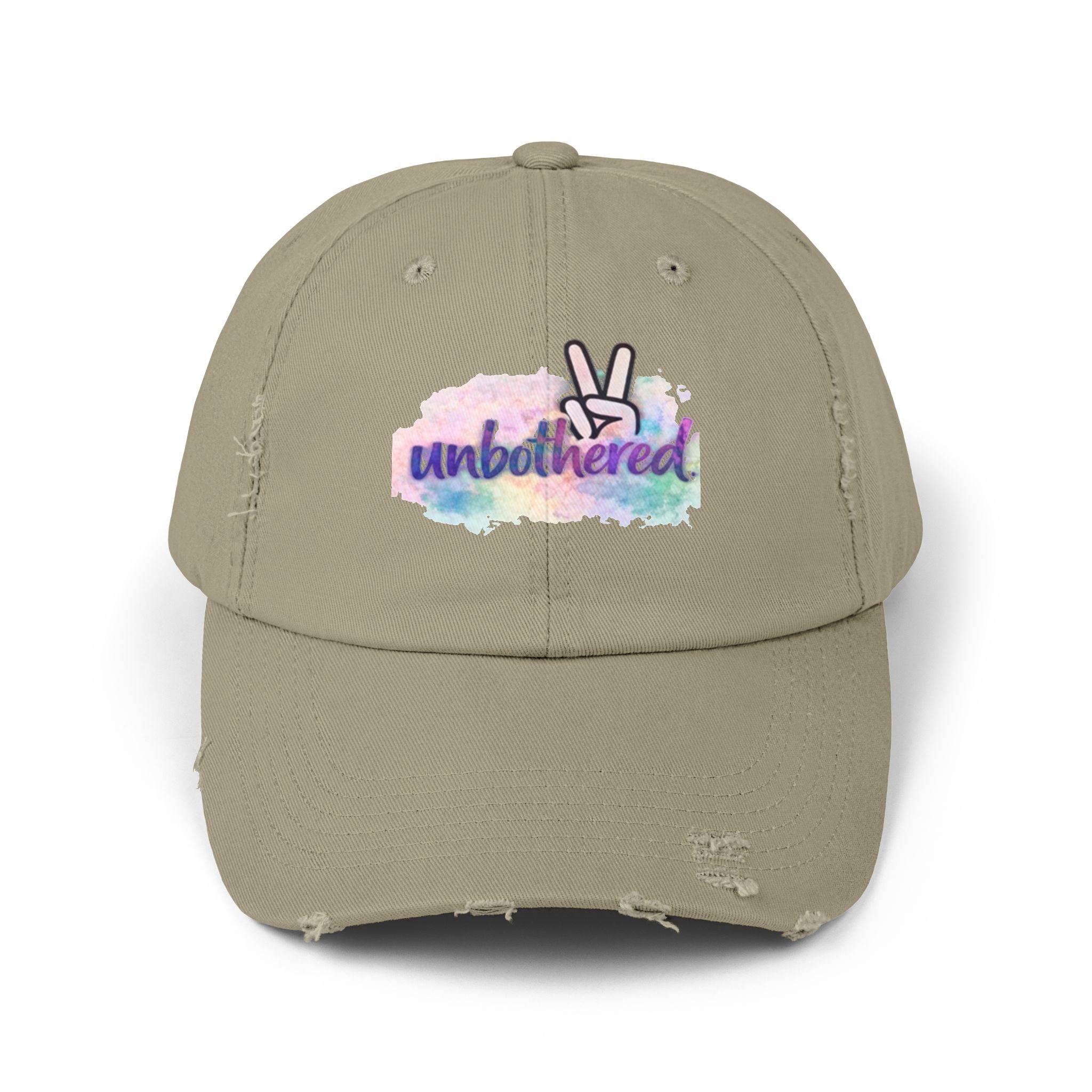 Unbothered Distressed Cap — Pastel Peace Sign Baseball Hat