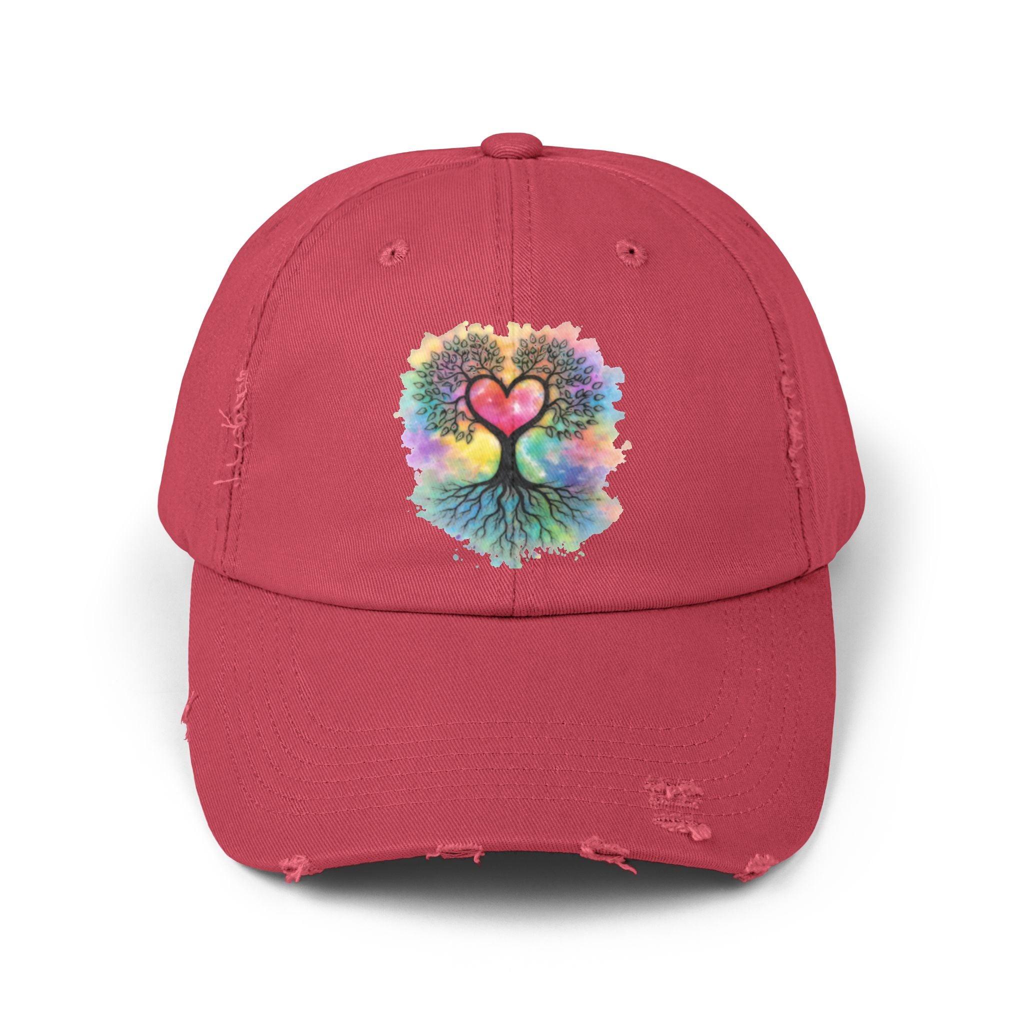 Distressed Dad Hat with Colorful Heart Tree Of Life  Design — Boho Love Cap
