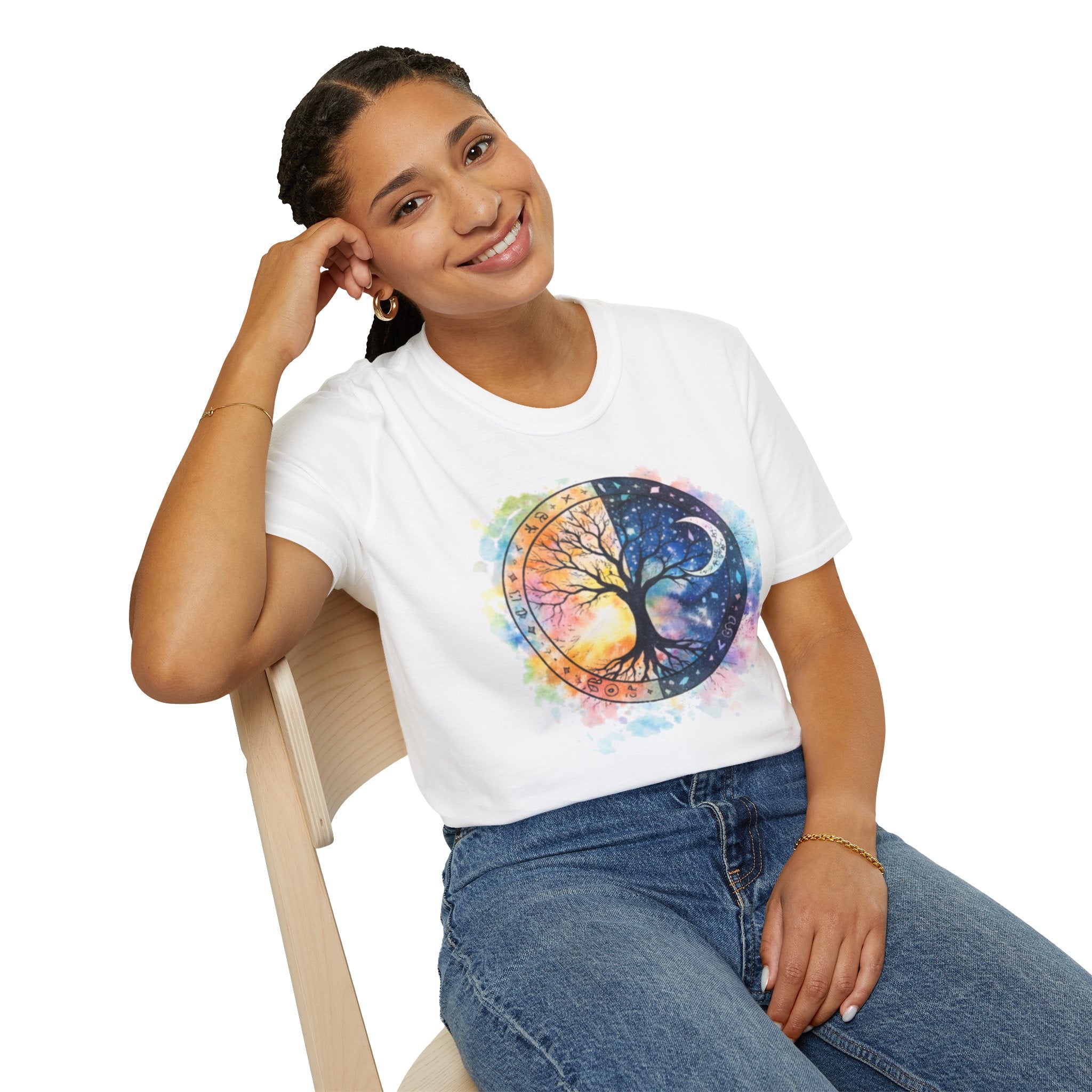 Tree of Life Yin Yang T-Shirt — Watercolor Sun & Moon Graphic Tee