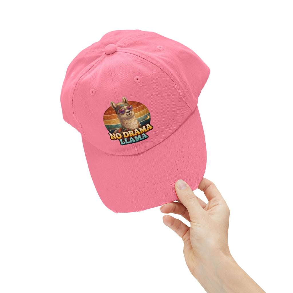 No Drama Llama Distressed Cap — Retro Llama Vintage Baseball Hat