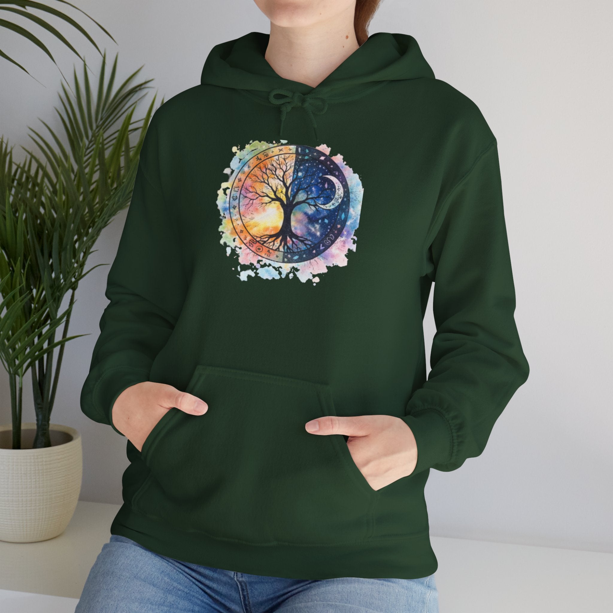 Yin Yang Tree Of Life Hoodie — Colorful Sun & Moon Spiritual Pullover