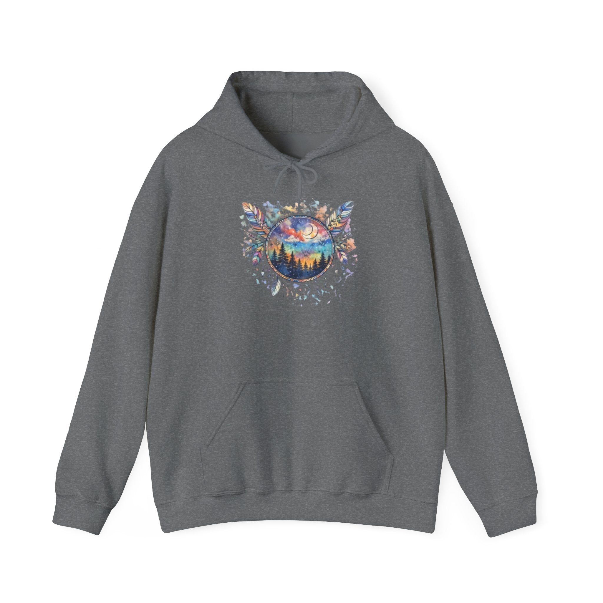 Nature Dreamcatcher Hoodie — Colorful Mountain Sunset Graphic