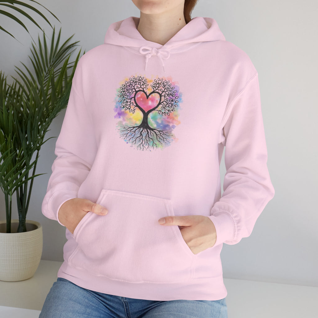 Rainbow Heart Tree Hoodie — Vibrant Spiritual Love Pullover