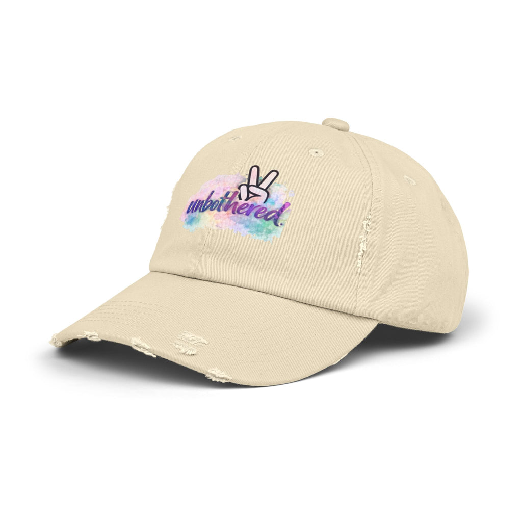 Unbothered Distressed Cap — Pastel Peace Sign Baseball Hat