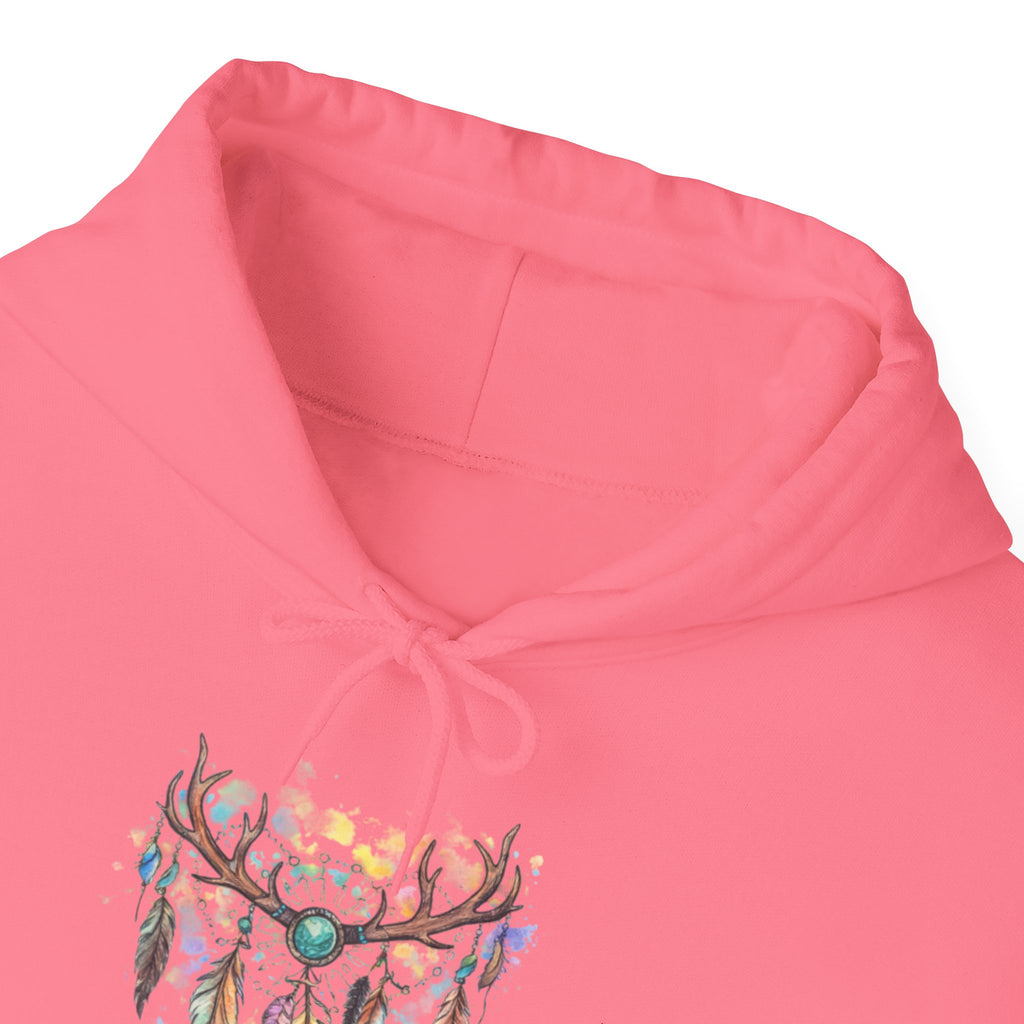 Dreamcatcher Antler Hoodie — Watercolor Feathers & Floral Boho Sweatshirt