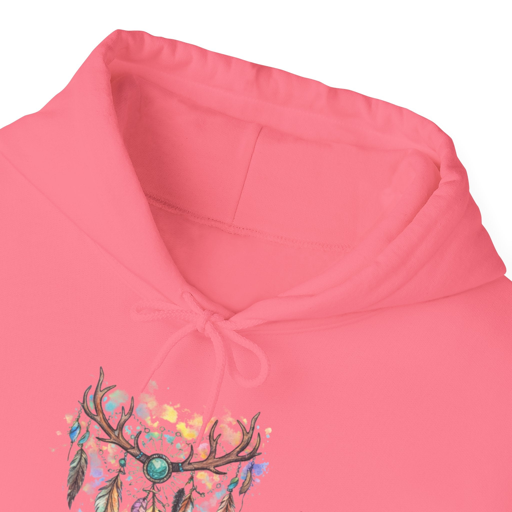 Dreamcatcher Antler Hoodie — Watercolor Feathers & Floral Boho Sweatshirt