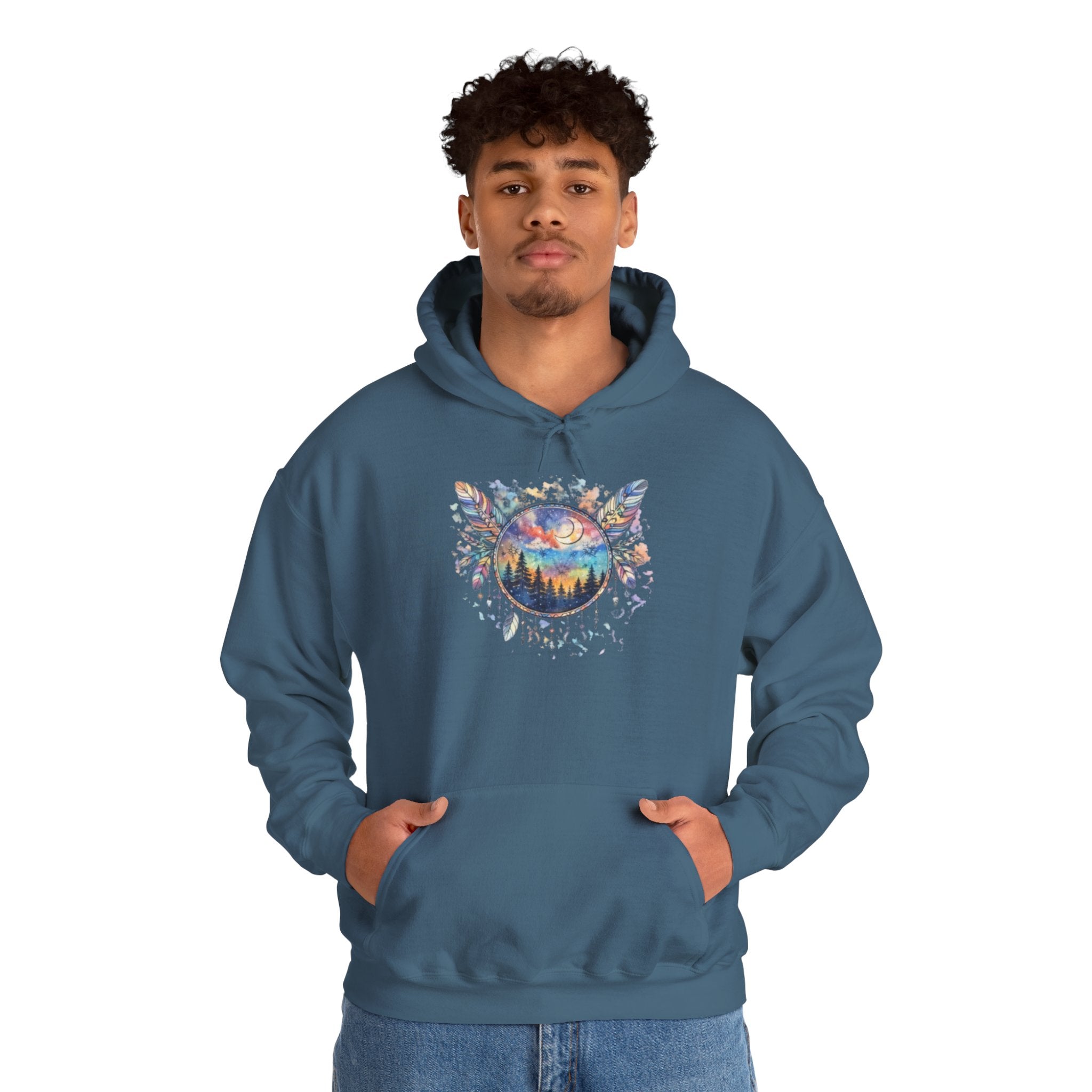 Nature Dreamcatcher Hoodie — Colorful Mountain Sunset Graphic