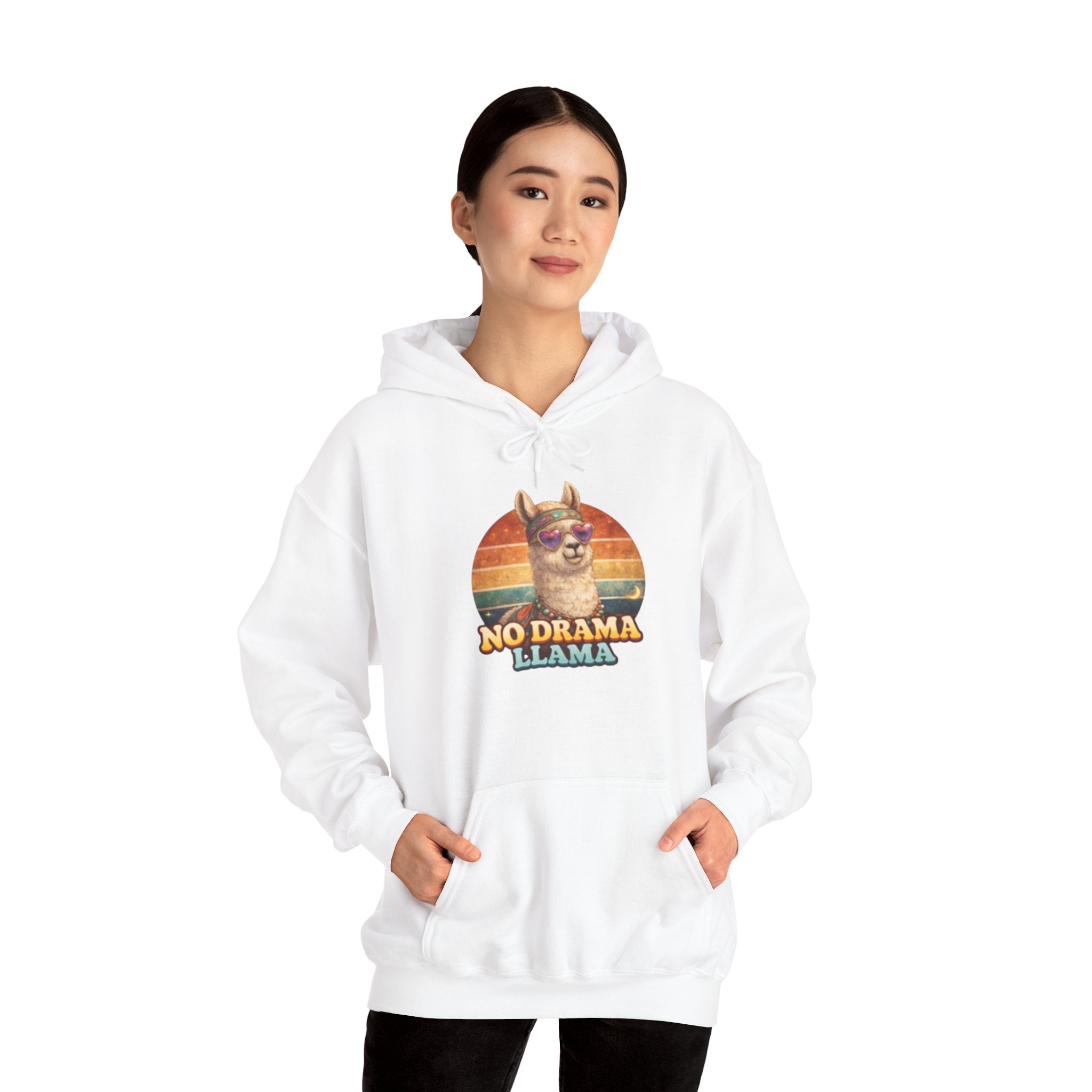 No Drama Llama Hoodie – Retro Sunset Graphic Pullover