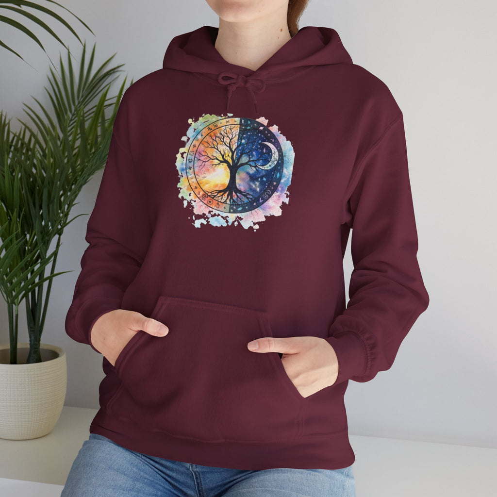 Yin Yang Tree Of Life Hoodie — Colorful Sun & Moon Spiritual Pullover