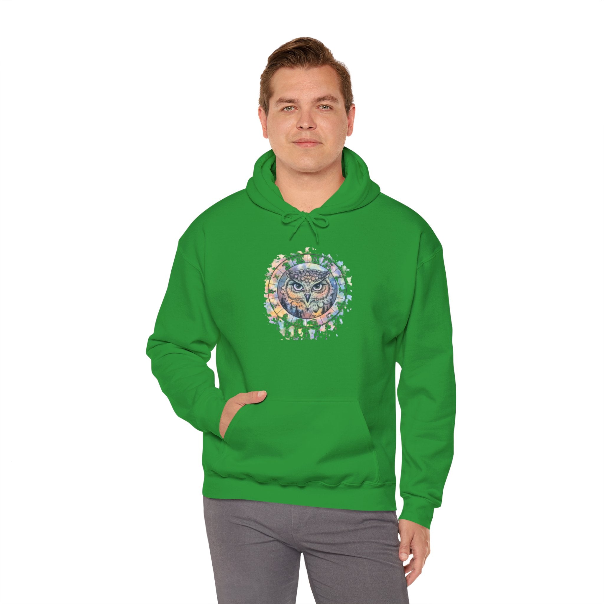 Owl Mandala Hoodie — Colorful Spiritual Owl Graphic Sweatshirt