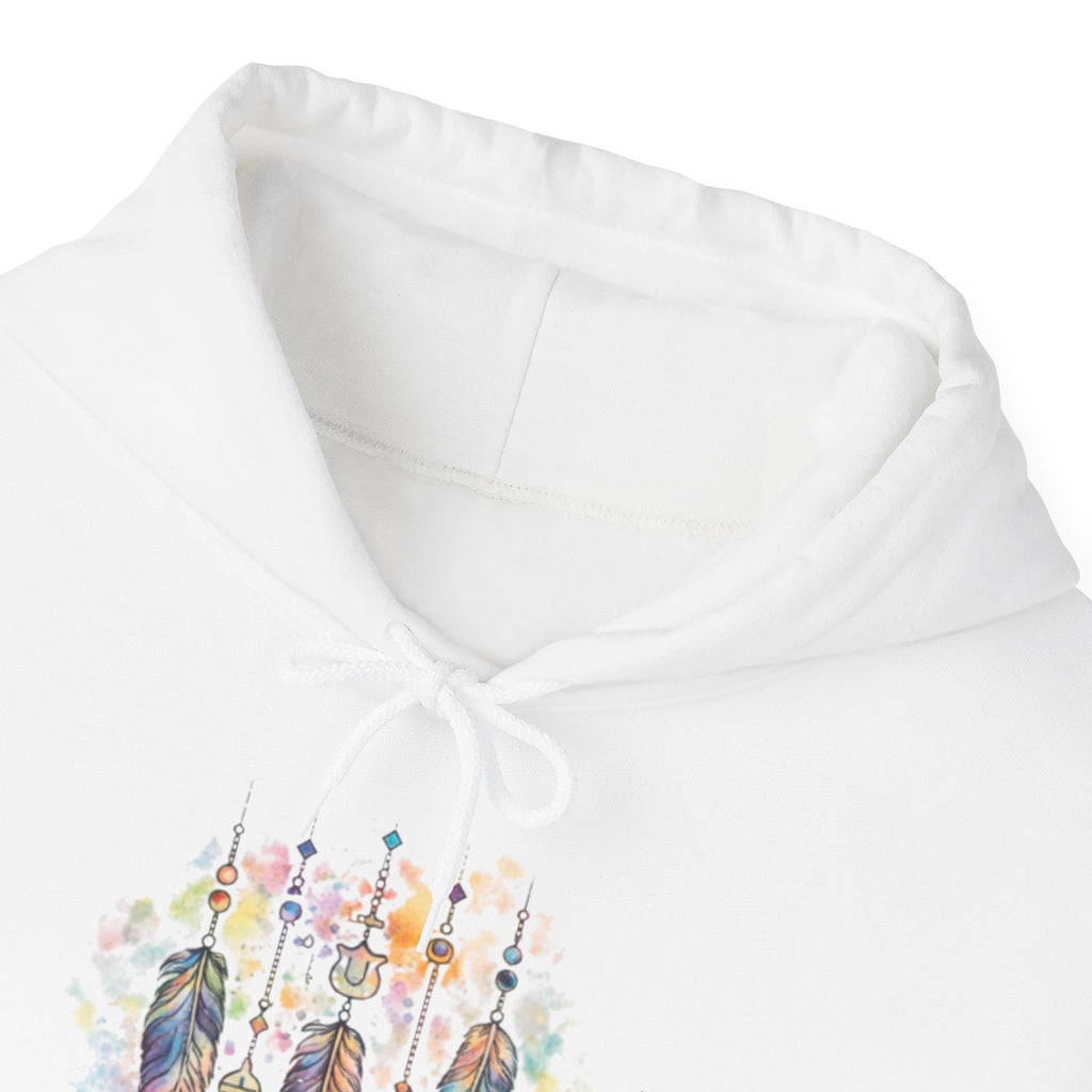 Boho Feather Dreamcatcher Hoodie — Watercolor Tribal Feathers Pullover