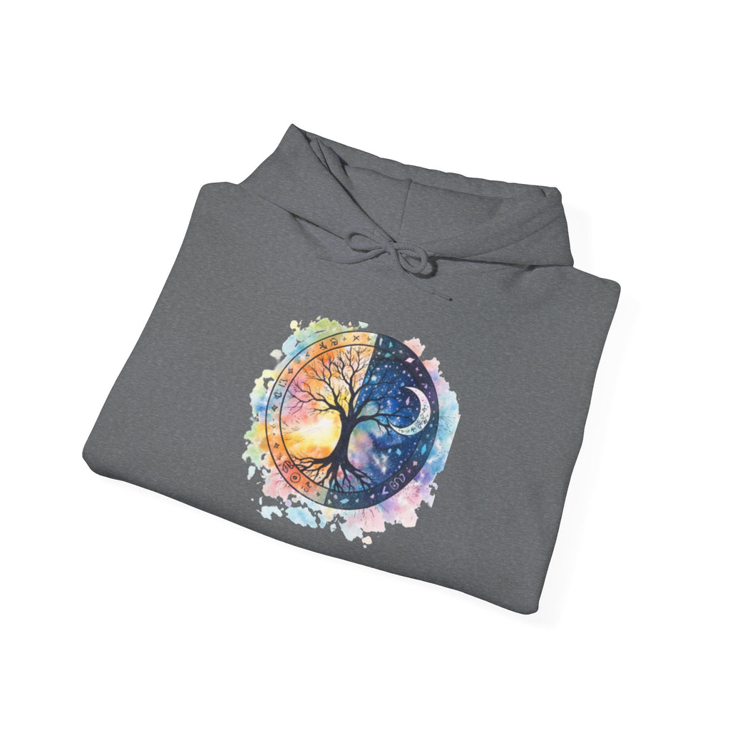 Yin Yang Tree Of Life Hoodie — Colorful Sun & Moon Spiritual Pullover