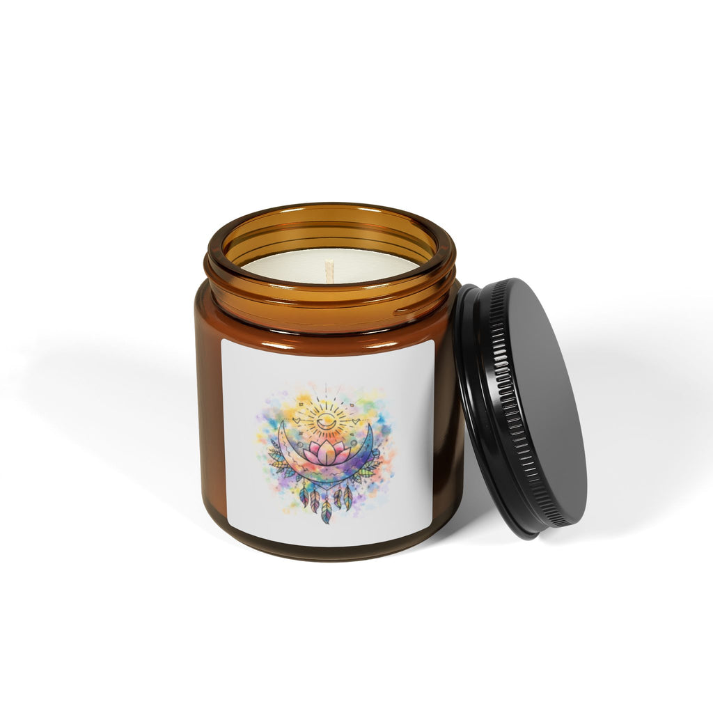 Sun & Moon Lotus Soy Candle — Watercolor Scented Amber Jar (Multi-Size & Scents)
