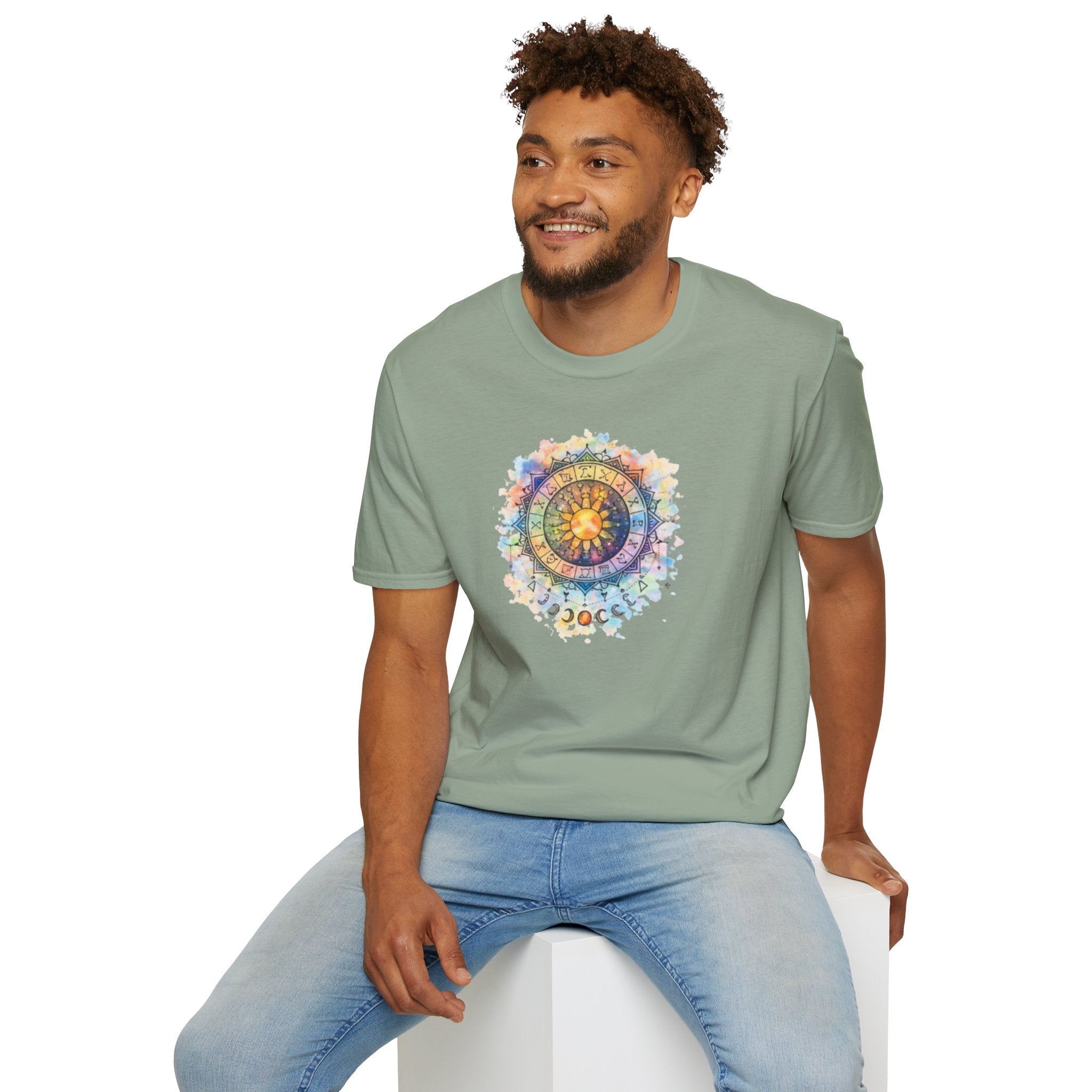 Sun & Moon Zodiac T-Shirt — Watercolor Astrological Mandala Tee