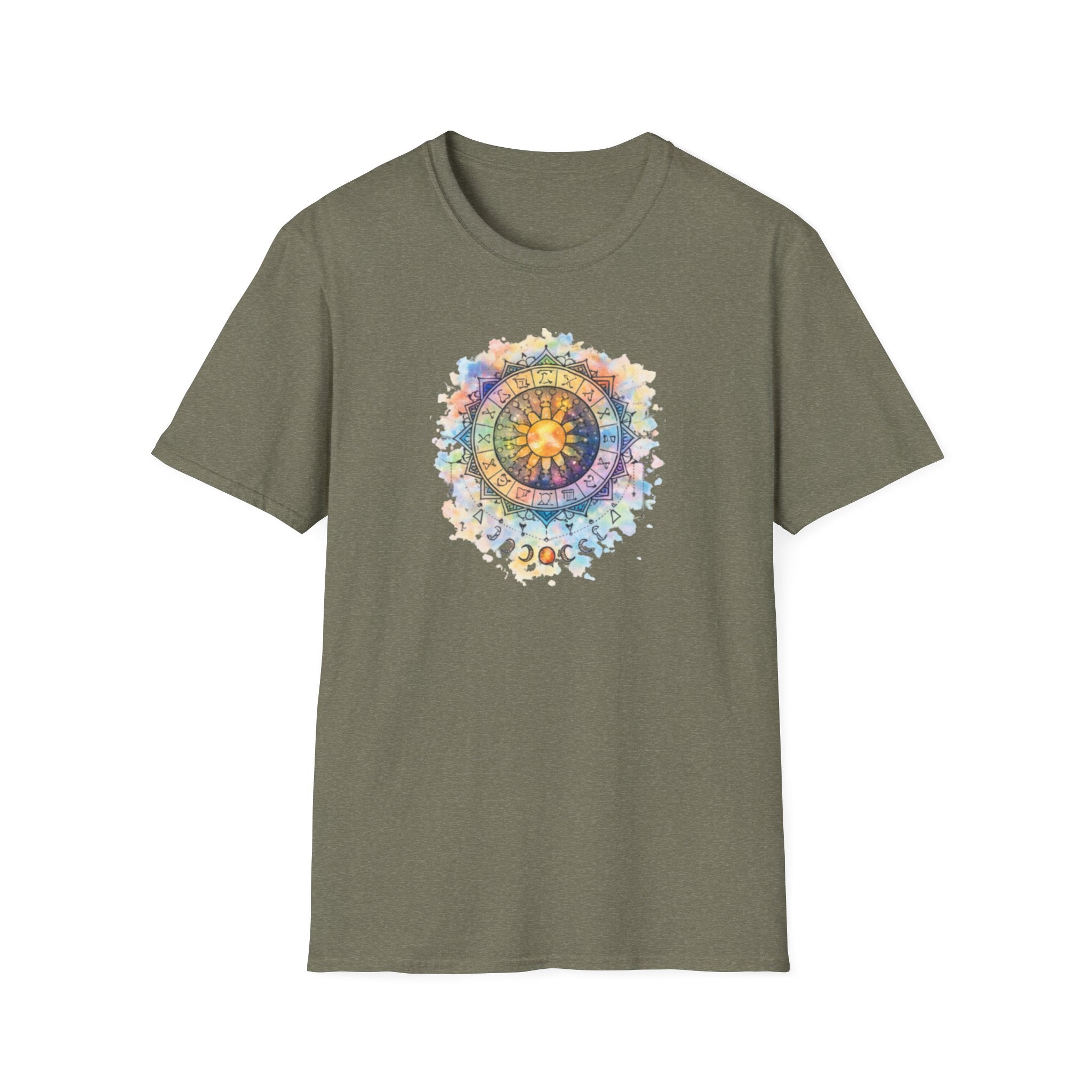 Sun & Moon Zodiac T-Shirt — Watercolor Astrological Mandala Tee