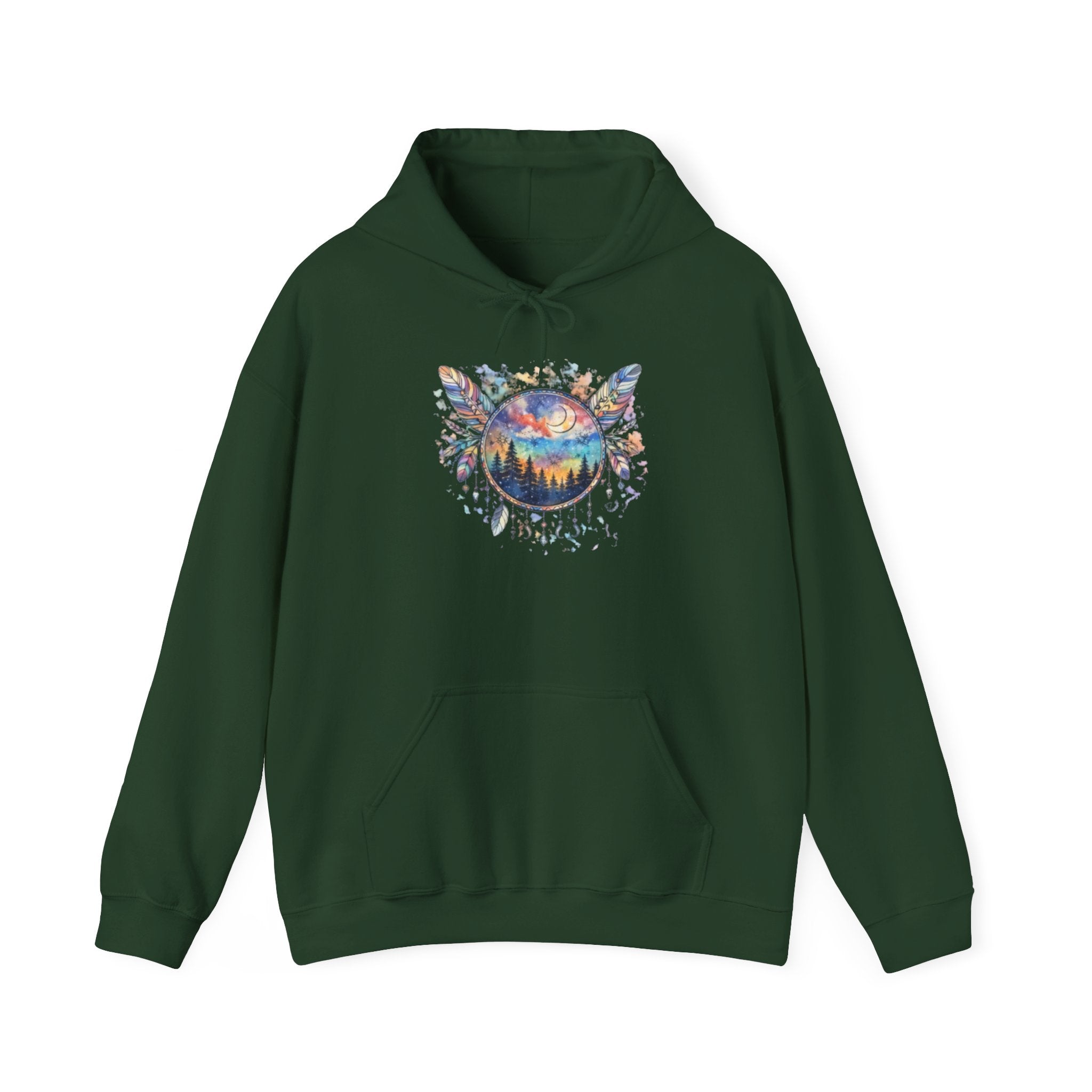 Nature Dreamcatcher Hoodie — Colorful Mountain Sunset Graphic