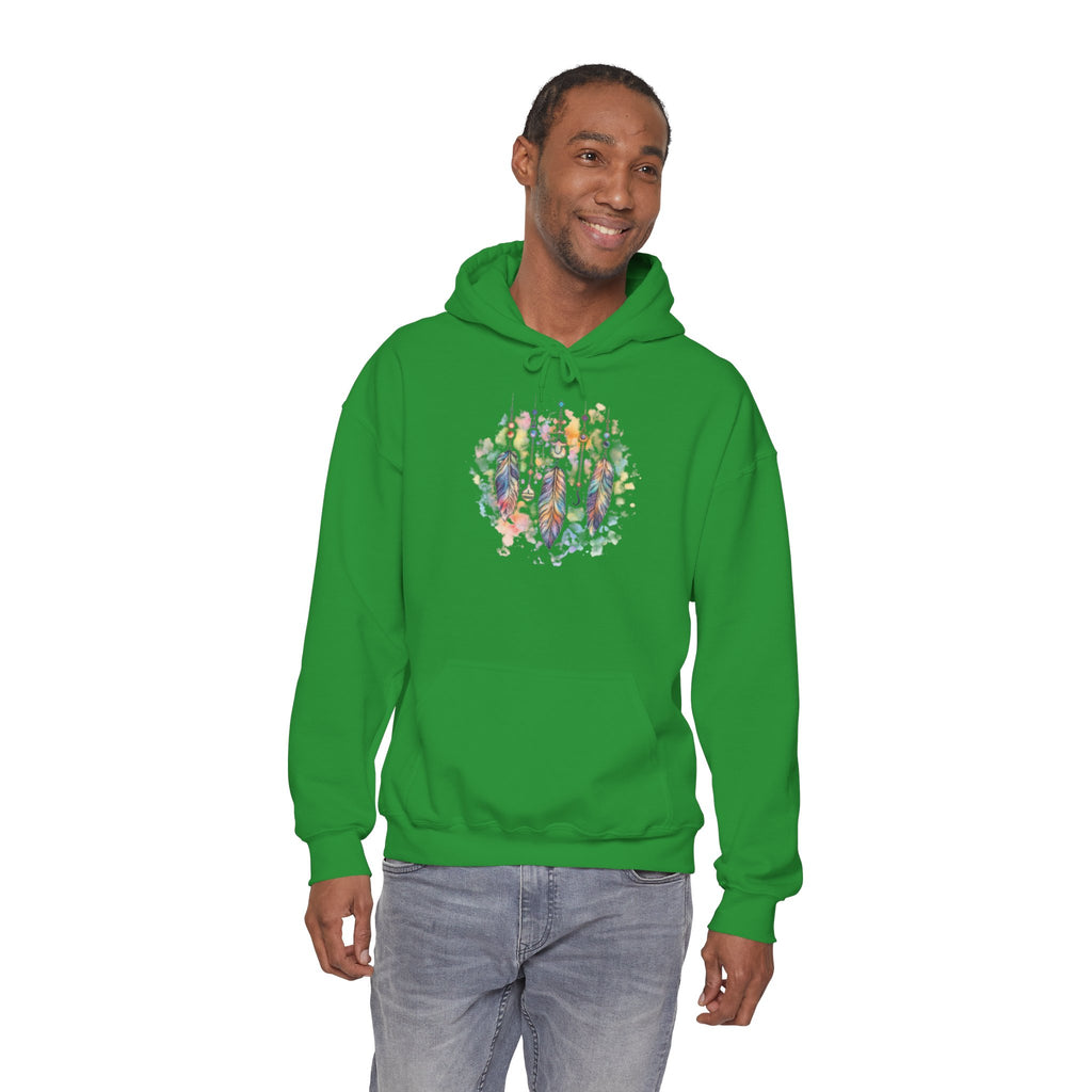Boho Feather Dreamcatcher Hoodie — Watercolor Tribal Feathers Pullover