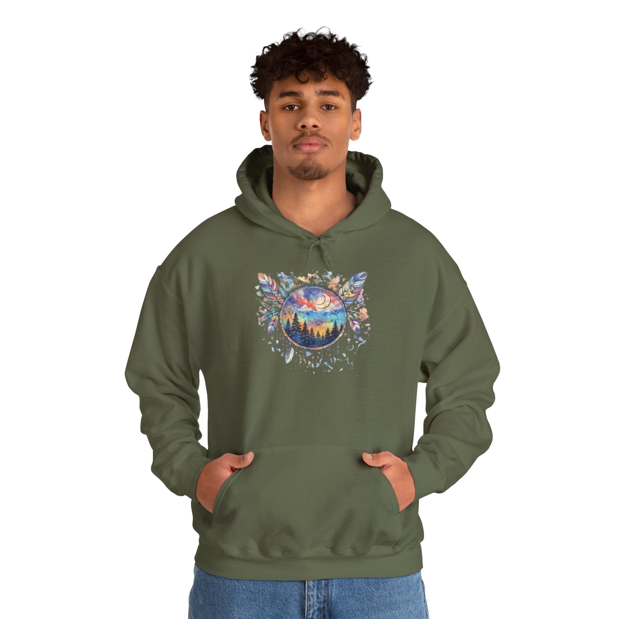 Nature Dreamcatcher Hoodie — Colorful Mountain Sunset Graphic