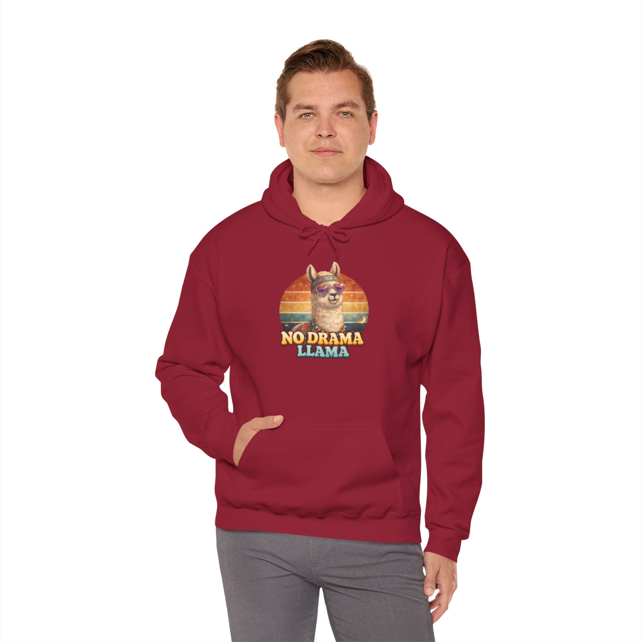 No Drama Llama Hoodie – Retro Sunset Graphic Pullover