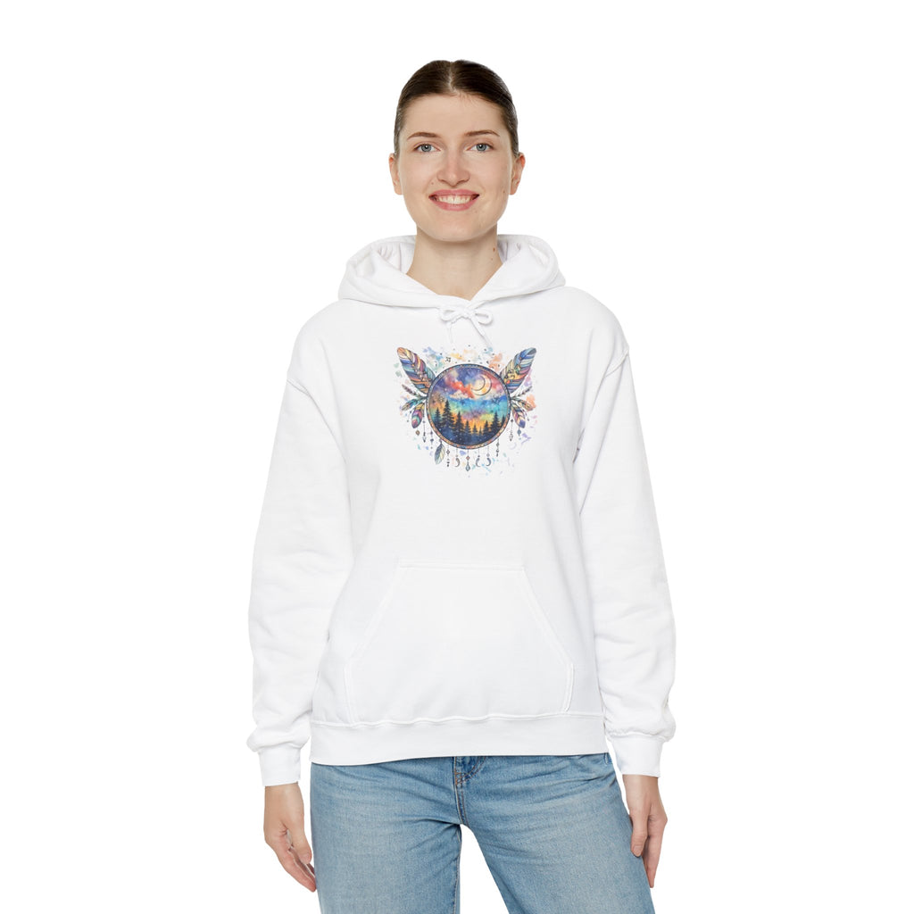 Nature Dreamcatcher Hoodie — Colorful Mountain Sunset Graphic