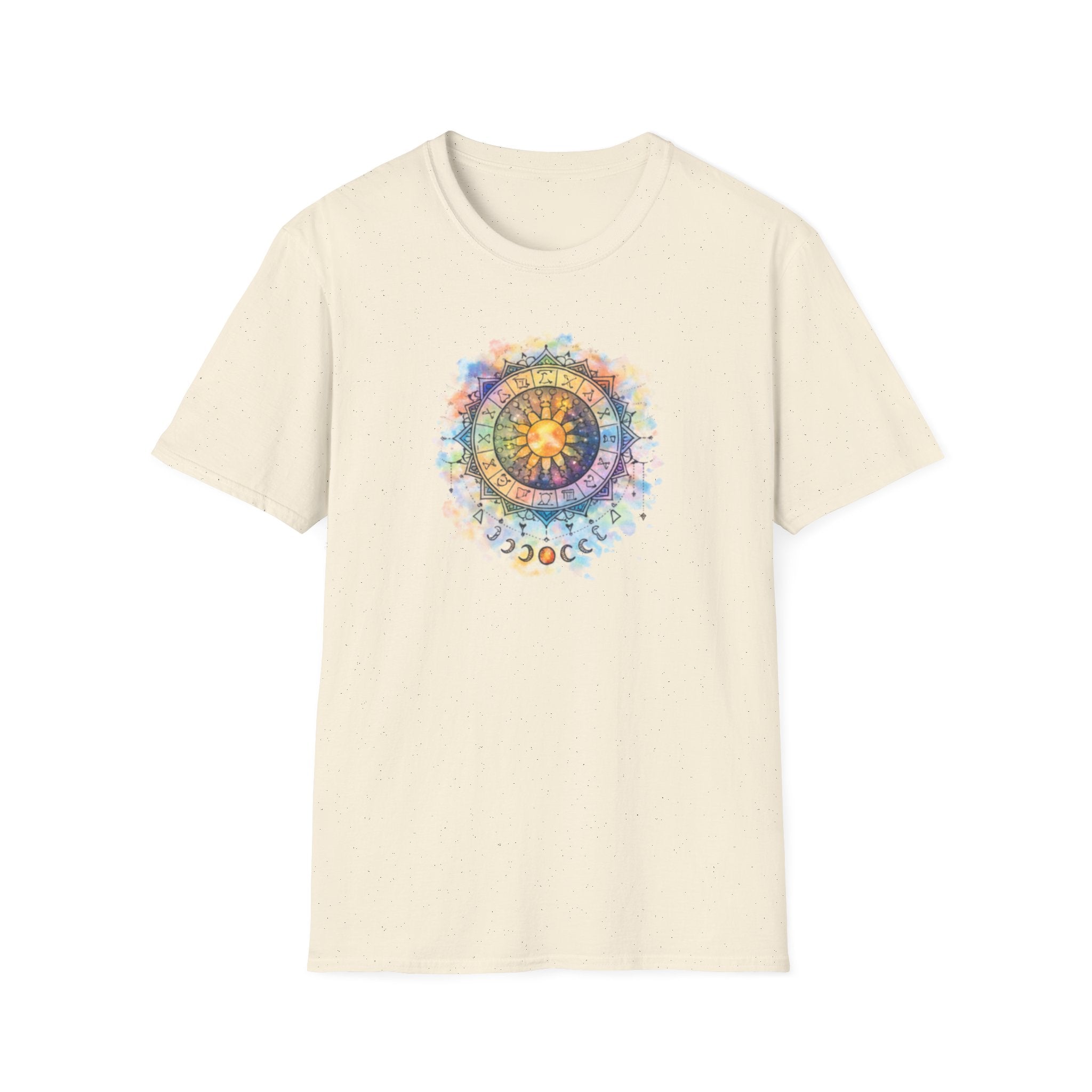 Sun & Moon Zodiac T-Shirt — Watercolor Astrological Mandala Tee