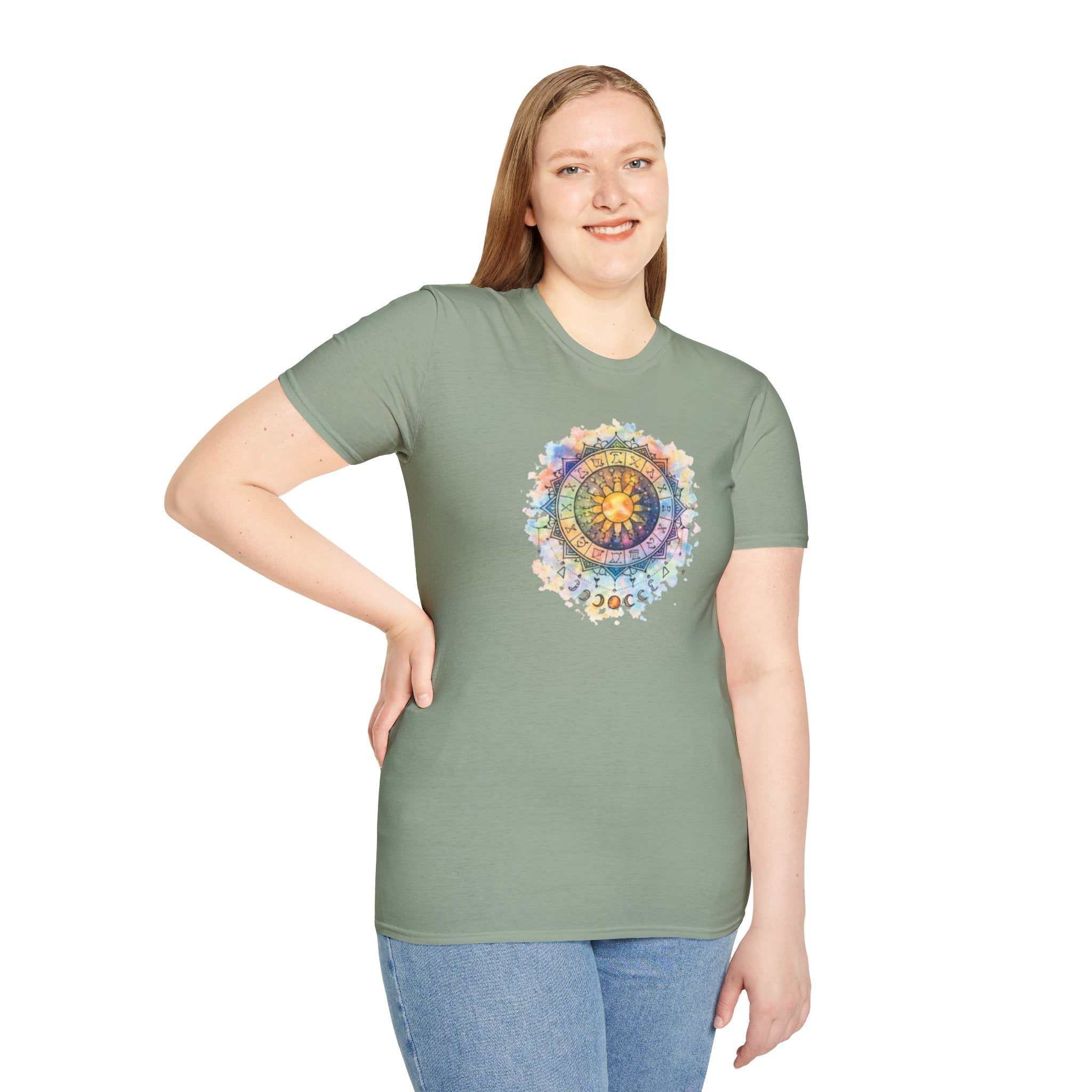 Sun & Moon Zodiac T-Shirt — Watercolor Astrological Mandala Tee