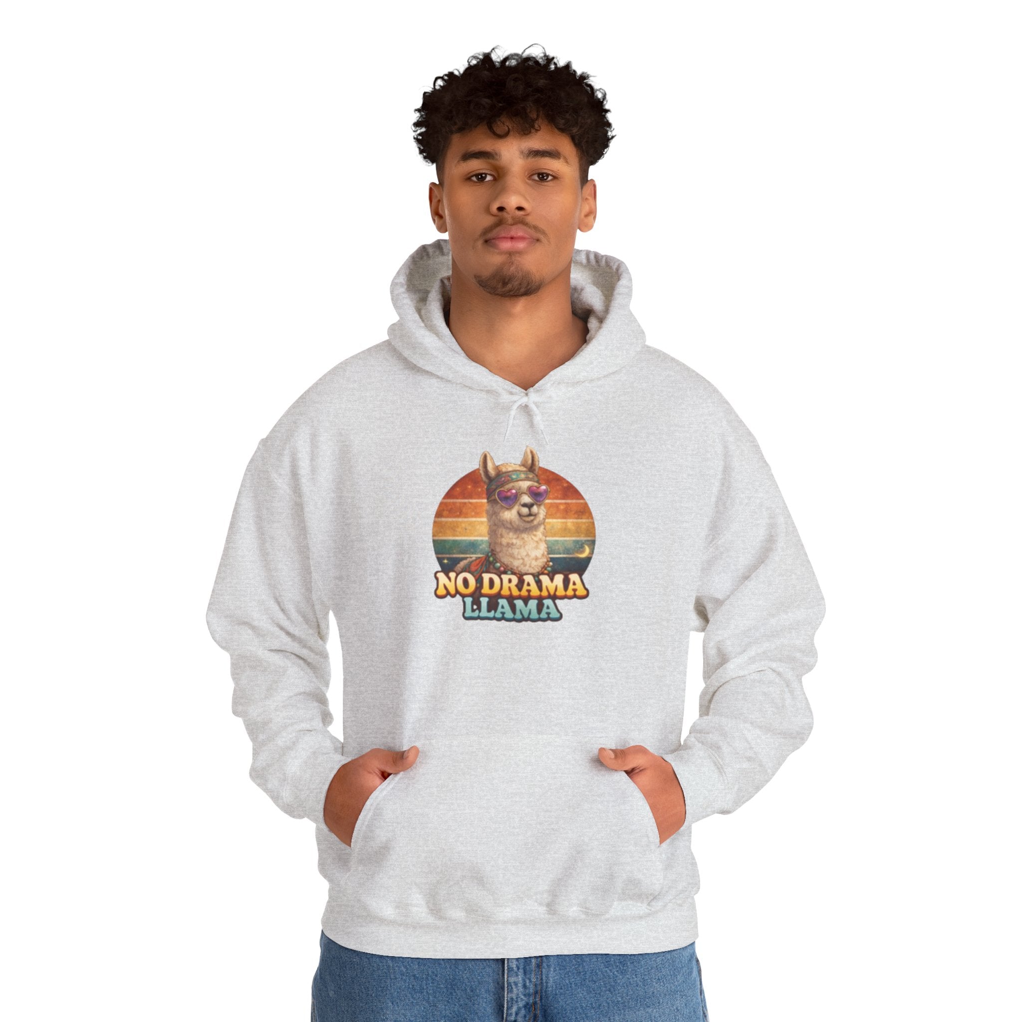 No Drama Llama Hoodie – Retro Sunset Graphic Pullover
