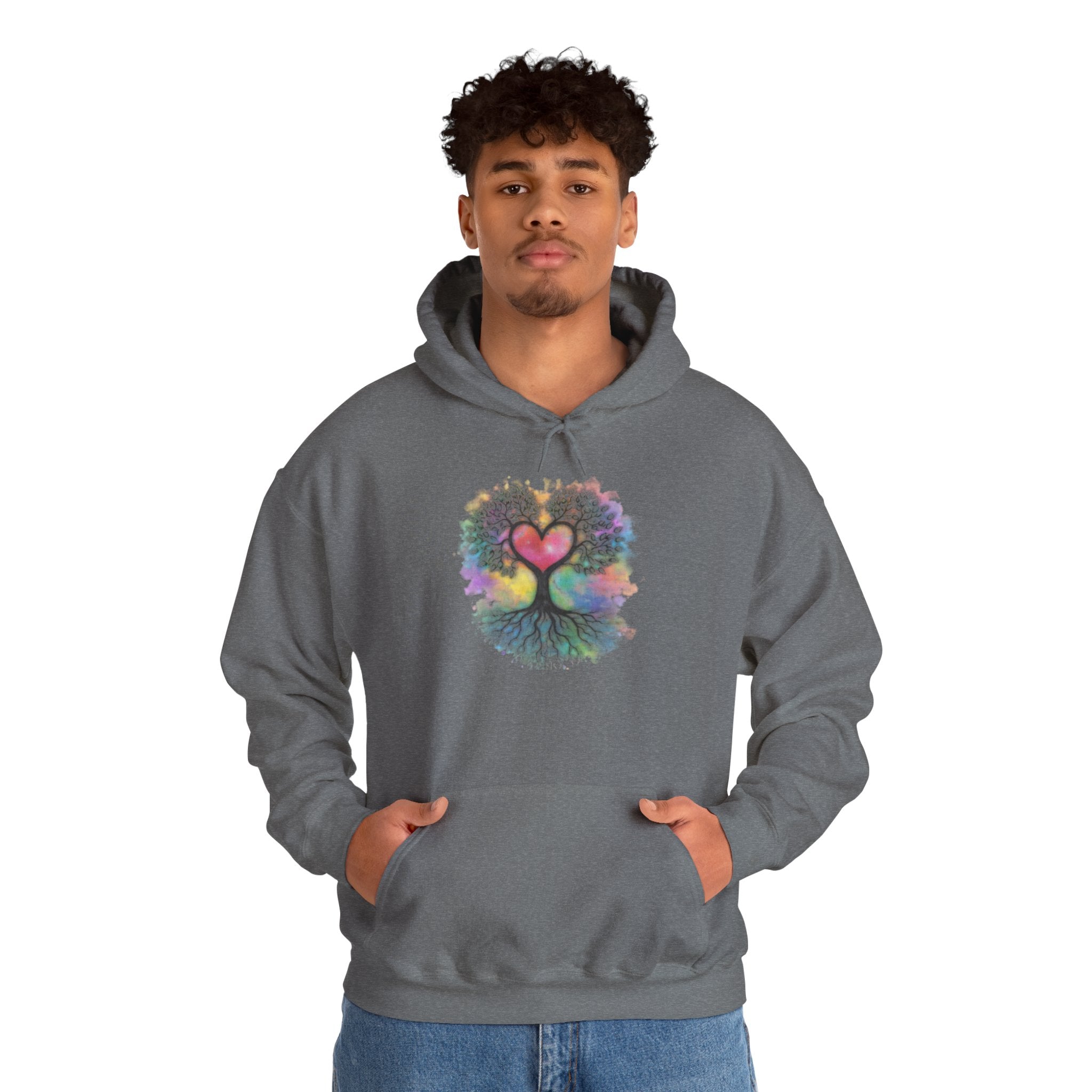 Rainbow Heart Tree Hoodie — Vibrant Spiritual Love Pullover