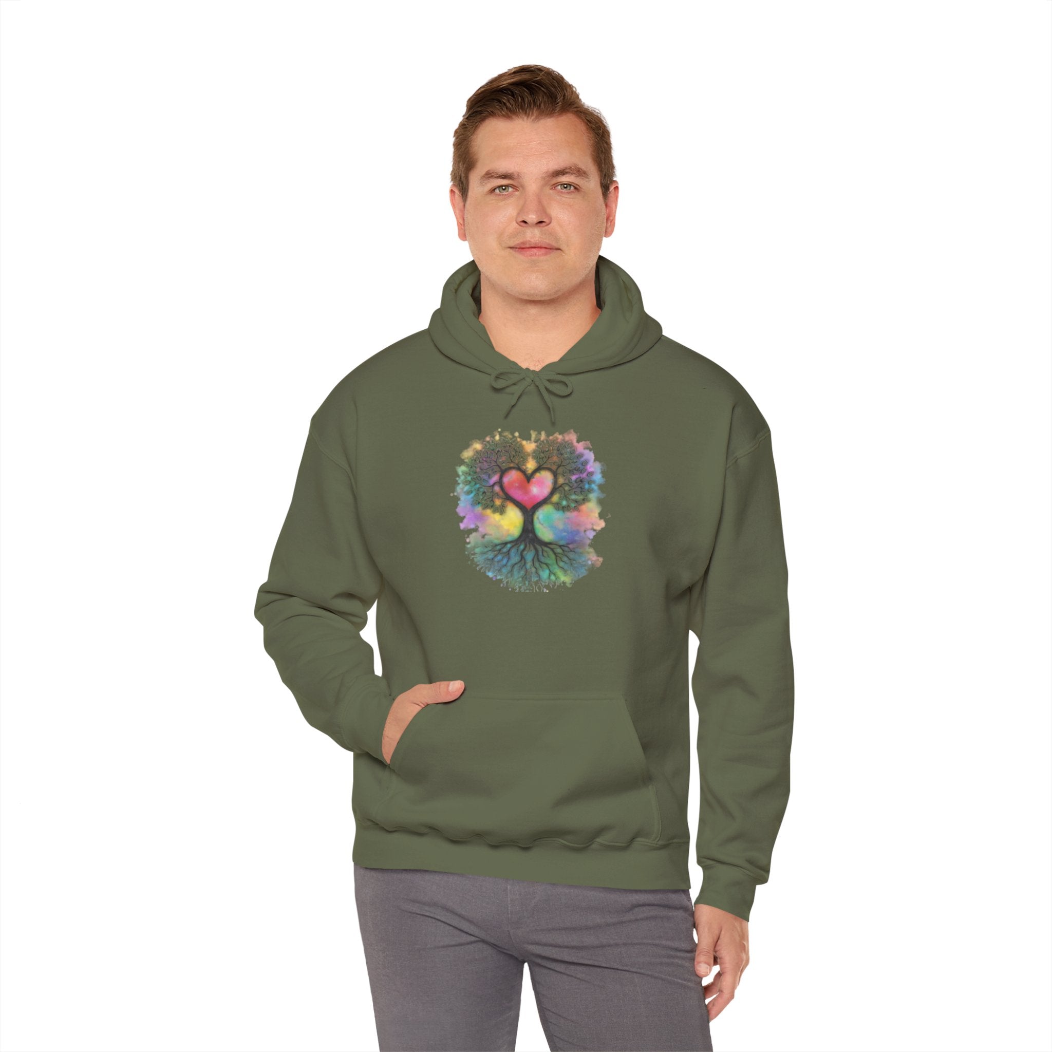 Rainbow Heart Tree Hoodie — Vibrant Spiritual Love Pullover