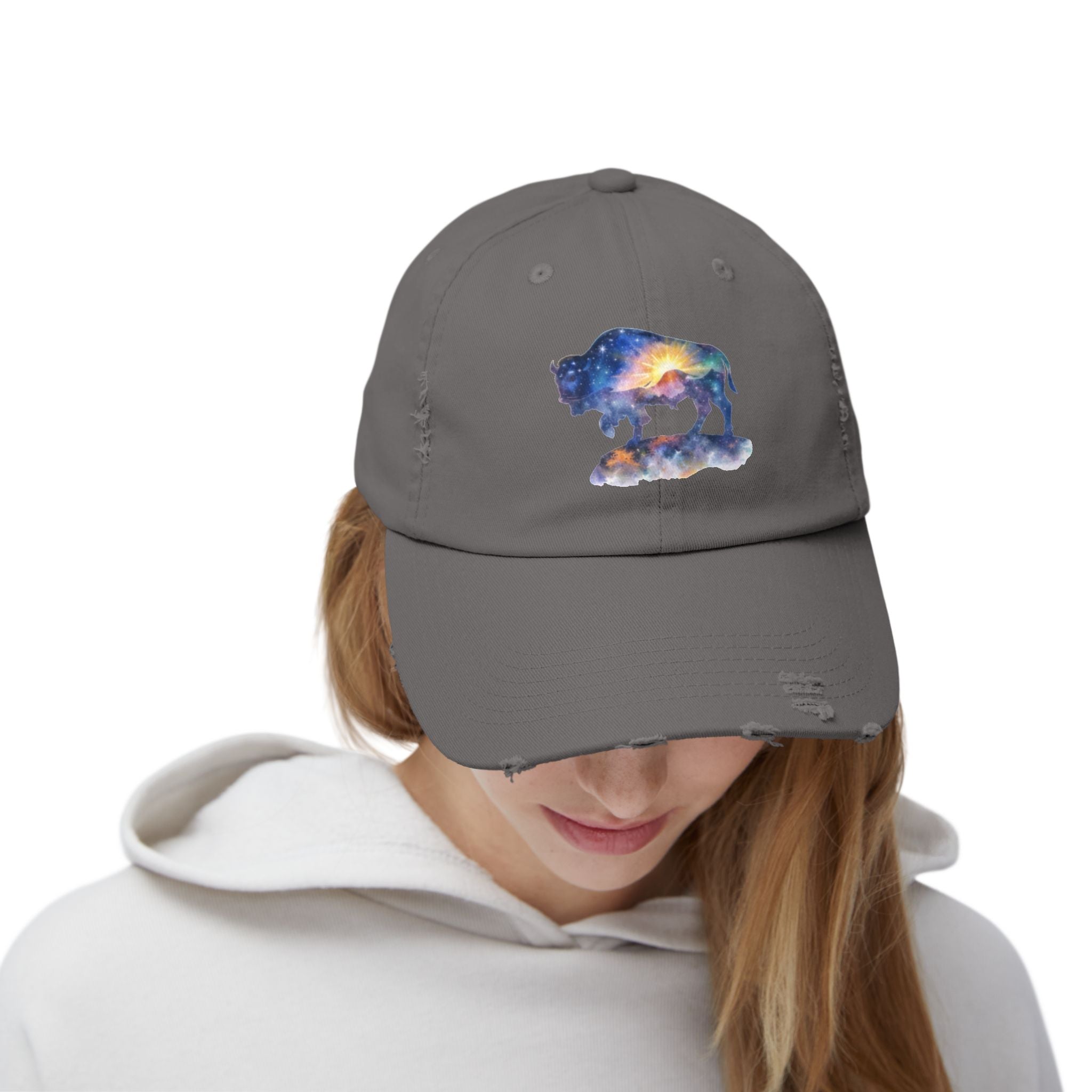 Distressed Bison Hat — Galaxy Sky Bison Cap