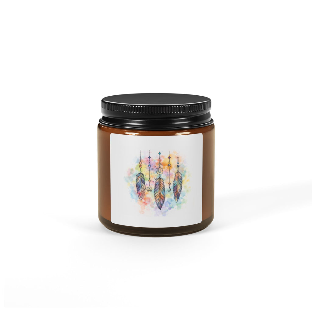 Watercolor Dreamcatcher Candle | Soy Candle in Amber Jar