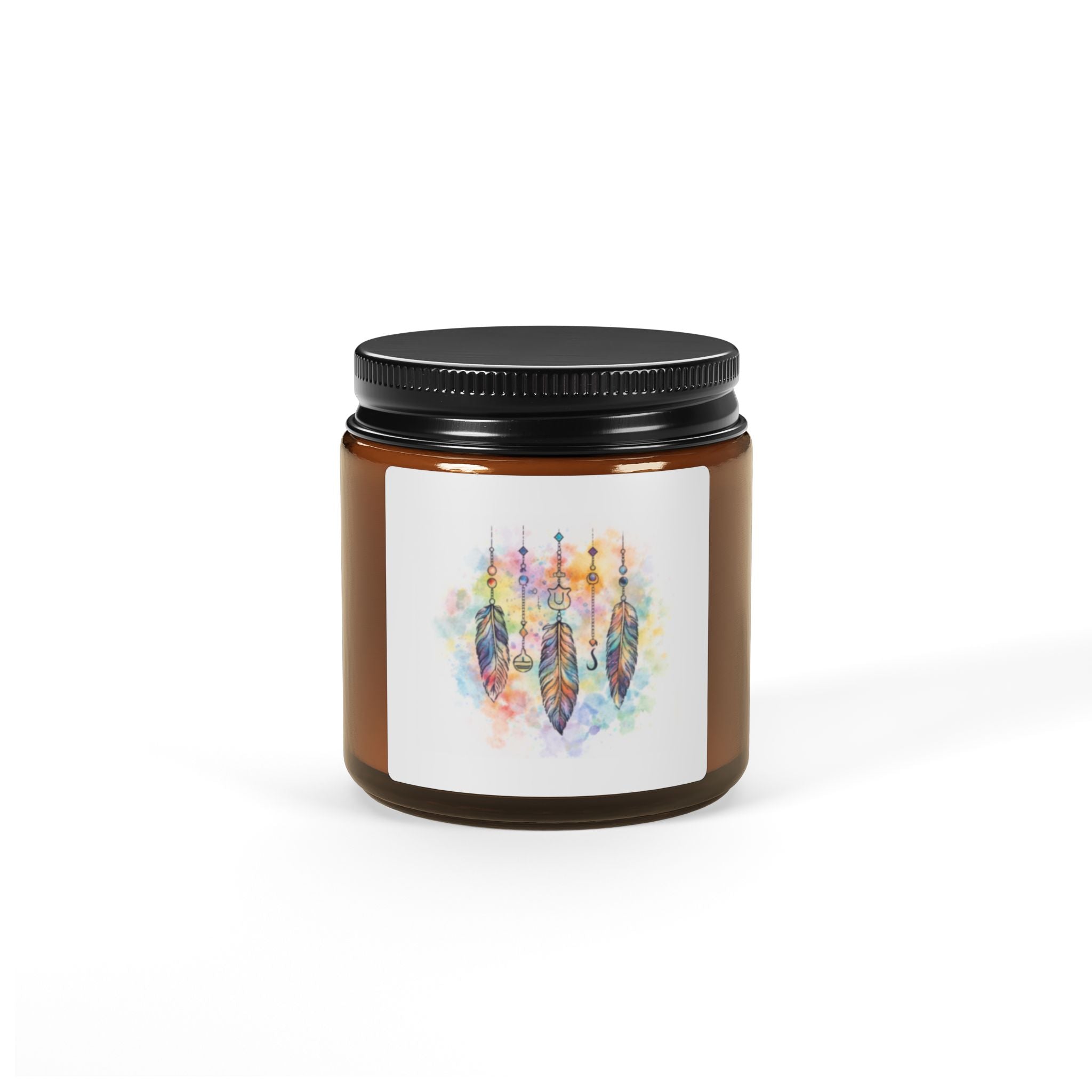Watercolor Dreamcatcher Candle | Soy Candle in Amber Jar