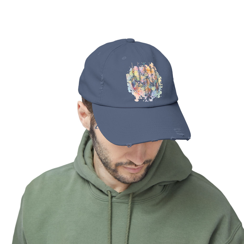 Distressed Cap with Watercolor Dreamcatcher Design