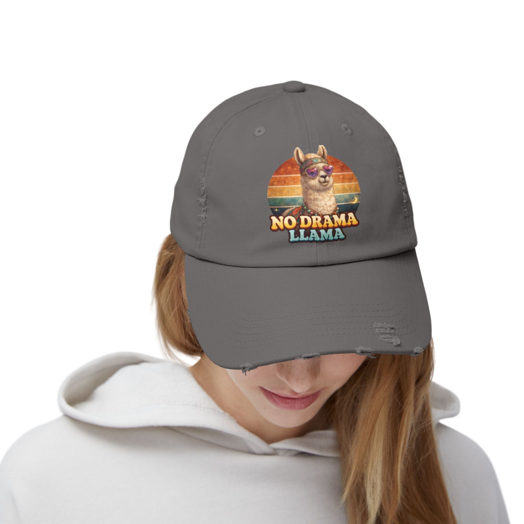 No Drama Llama Distressed Cap — Retro Llama Vintage Baseball Hat
