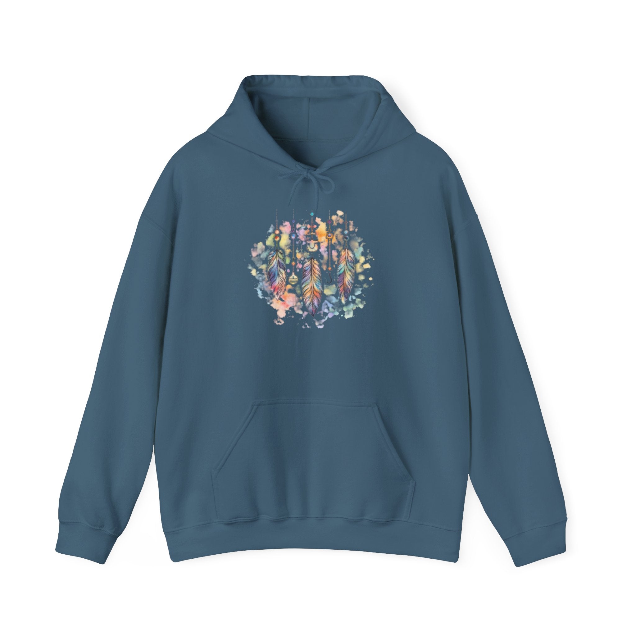 Boho Feather Dreamcatcher Hoodie — Watercolor Tribal Feathers Pullover