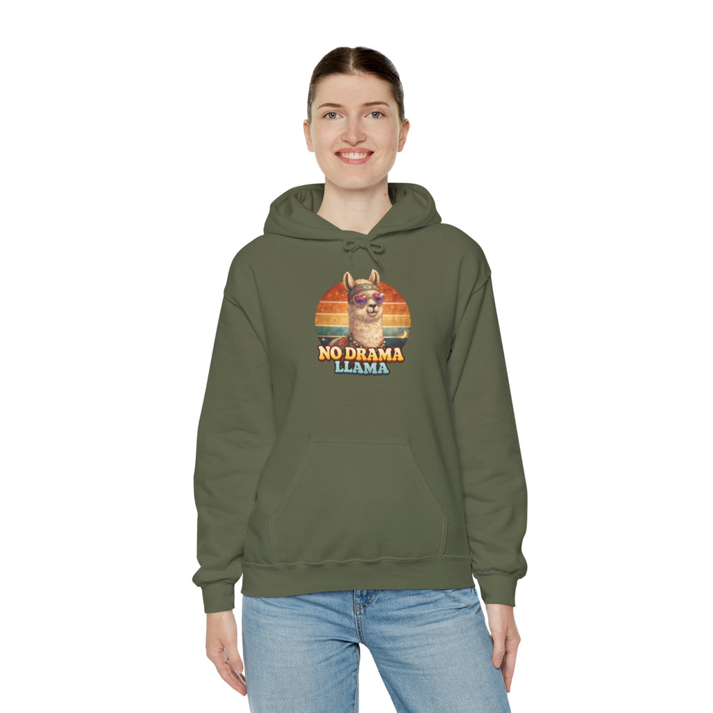 No Drama Llama Hoodie – Retro Sunset Graphic Pullover