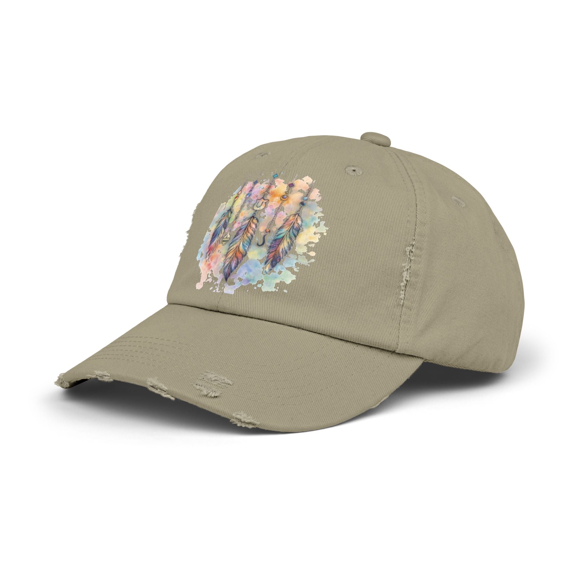Distressed Cap with Watercolor Dreamcatcher Design