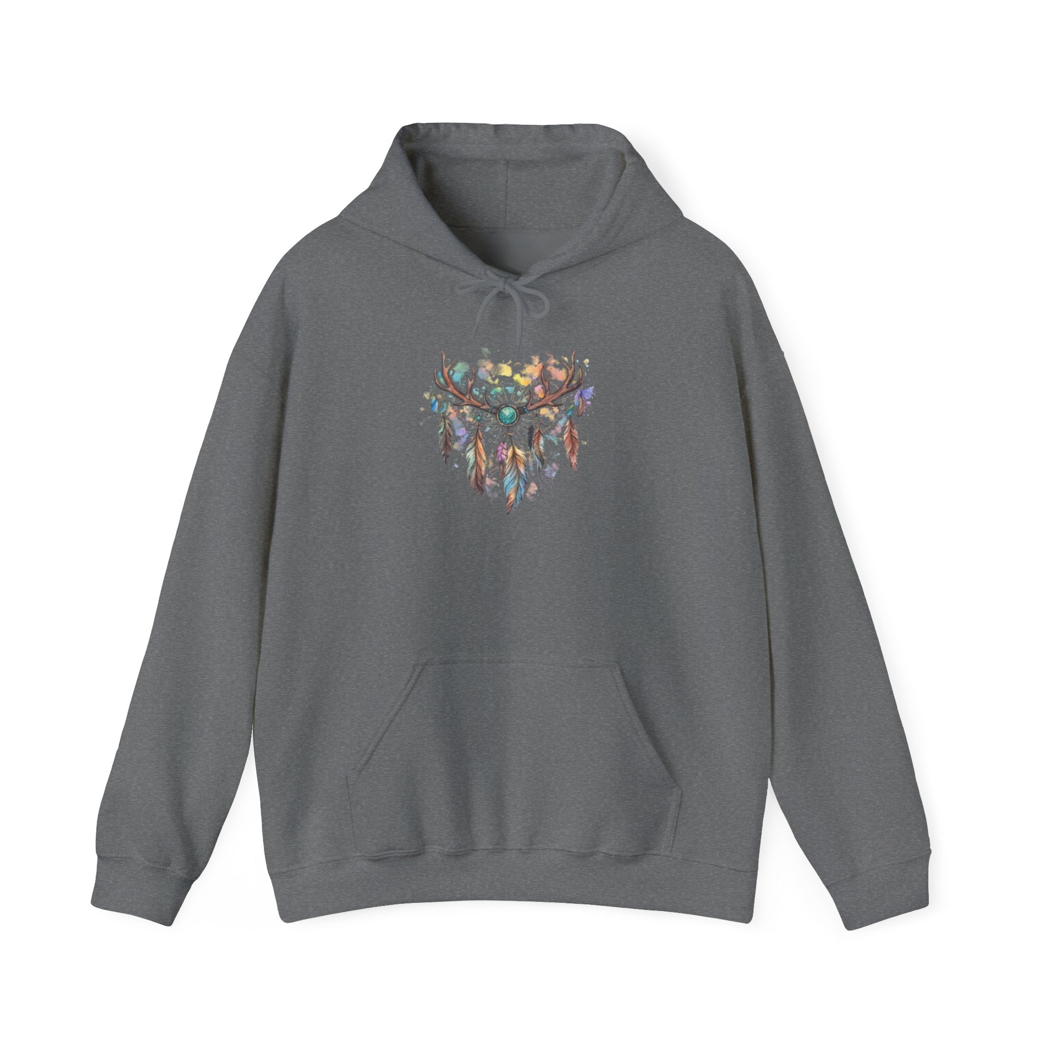 Dreamcatcher Antler Hoodie — Watercolor Feathers & Floral Boho Sweatshirt