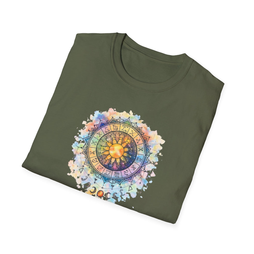 Sun & Moon Zodiac T-Shirt — Watercolor Astrological Mandala Tee