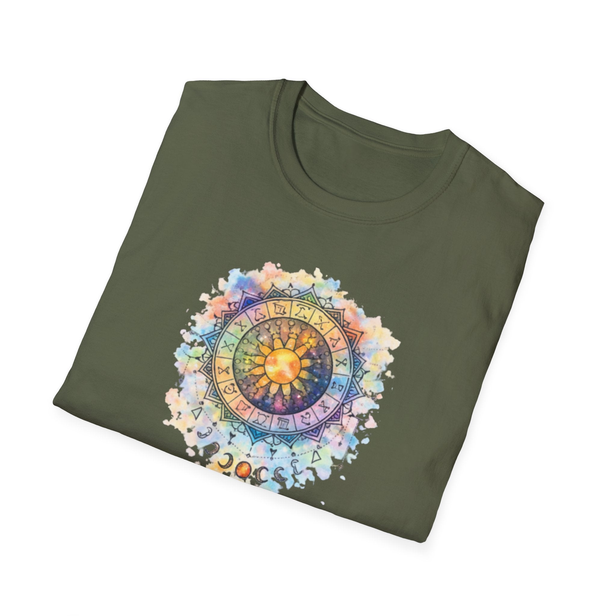 Sun & Moon Zodiac T-Shirt — Watercolor Astrological Mandala Tee