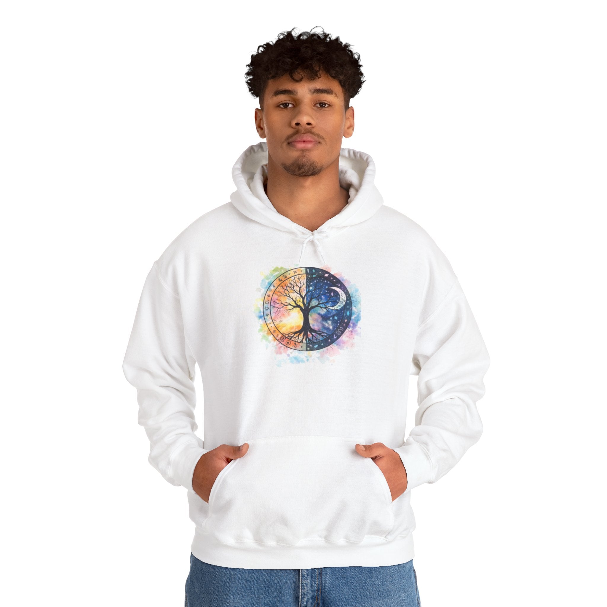 Yin Yang Tree Of Life Hoodie — Colorful Sun & Moon Spiritual Pullover