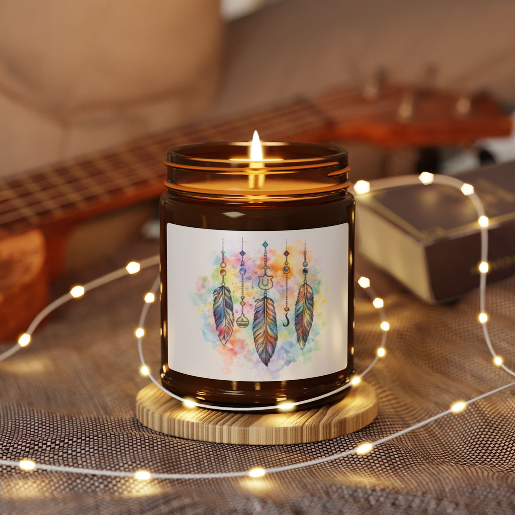 Watercolor Dreamcatcher Candle | Soy Candle in Amber Jar