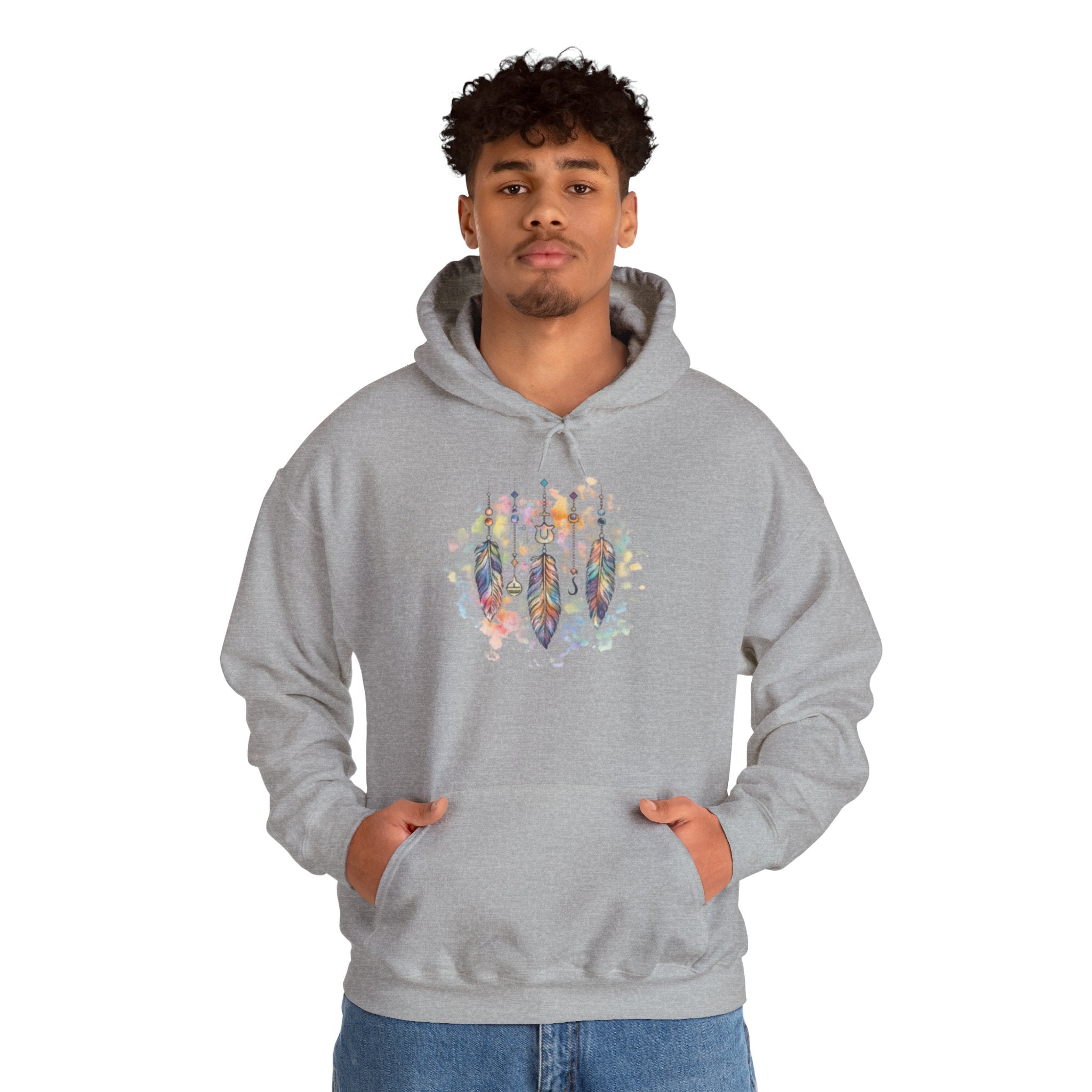 Boho Feather Dreamcatcher Hoodie — Watercolor Tribal Feathers Pullover