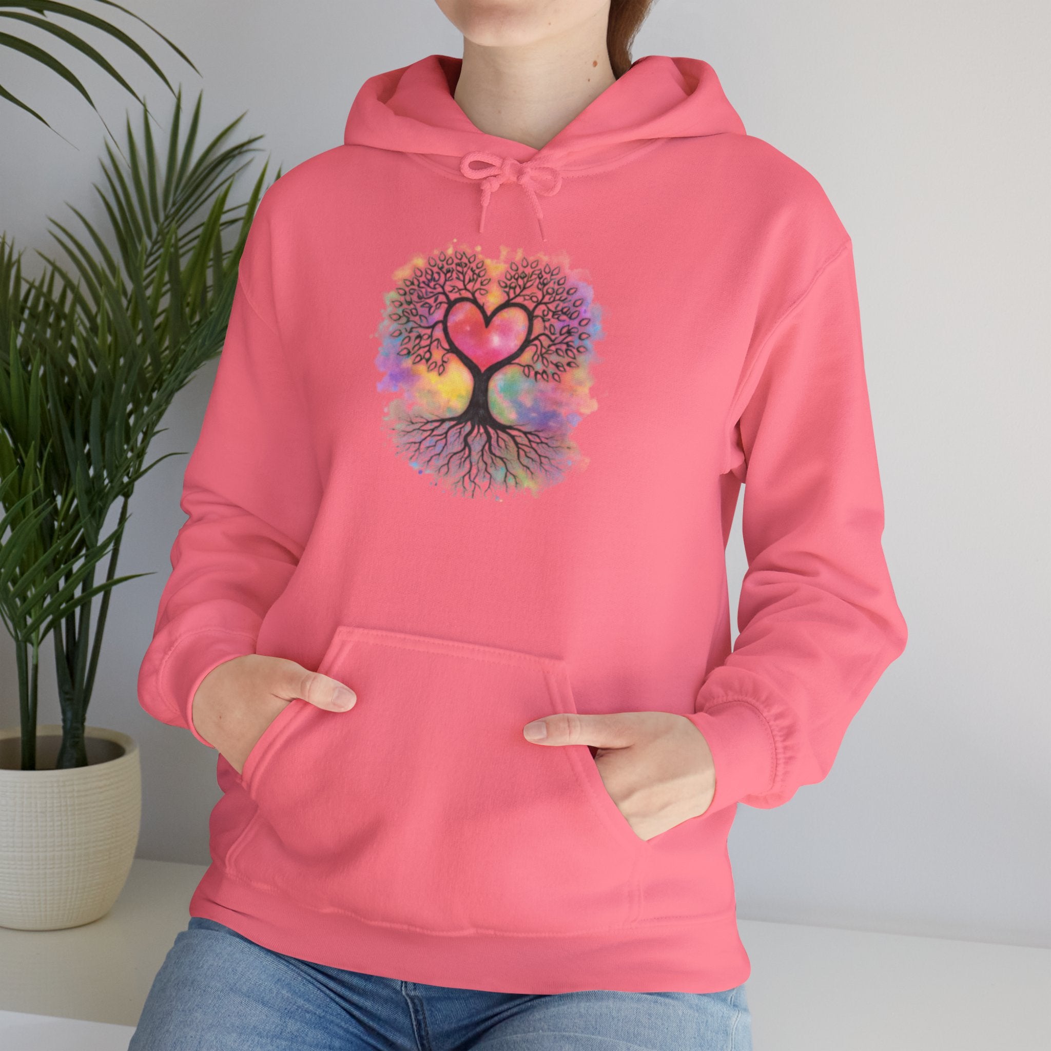Rainbow Heart Tree Hoodie — Vibrant Spiritual Love Pullover